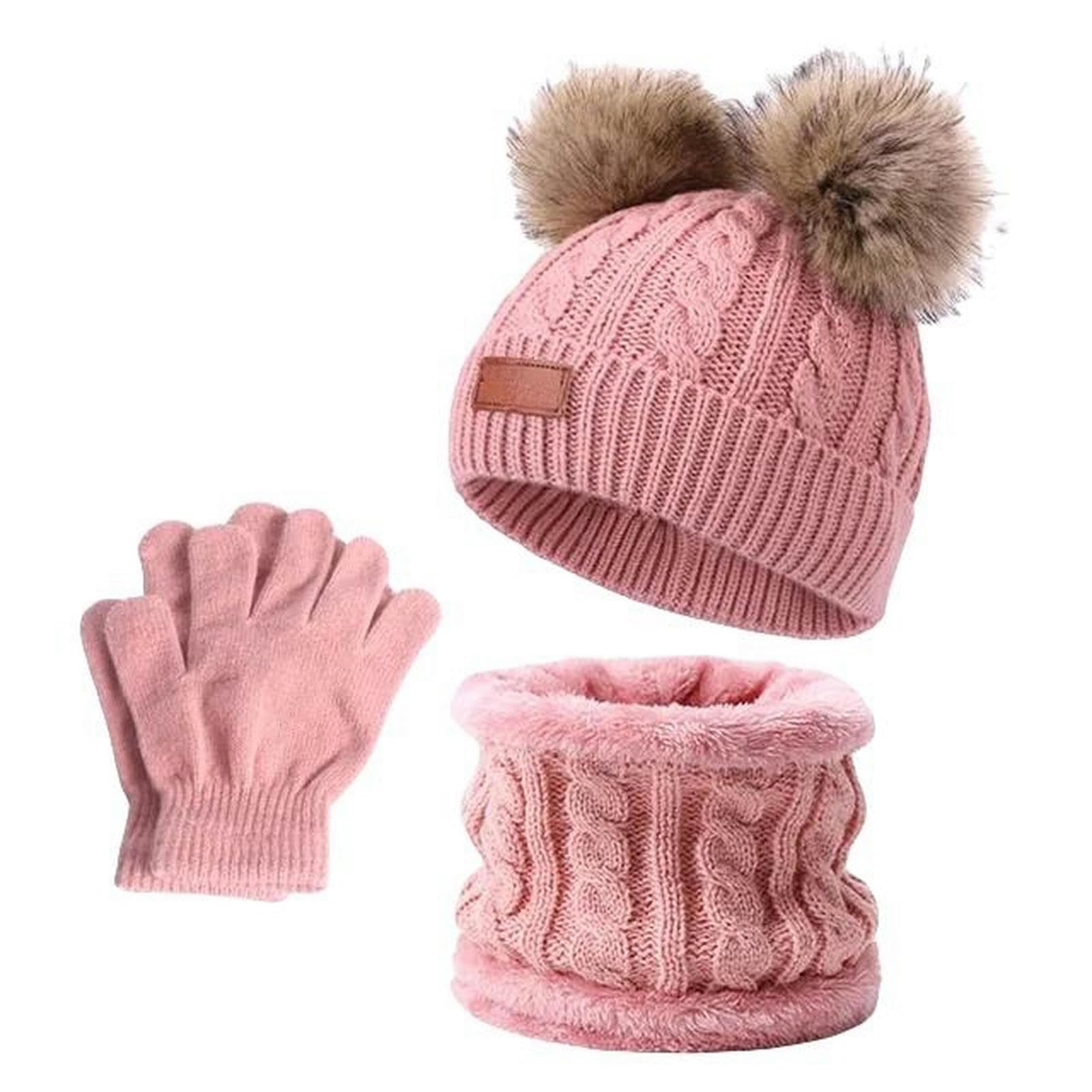ZONTO wintermütze Kinder Warme Winter Hüte Mit Schals Für Kinder Pompom Hut Kinder Mütze Kappe Jungen Mädchen Strickschal Handschuhe Beanie Caps-B
