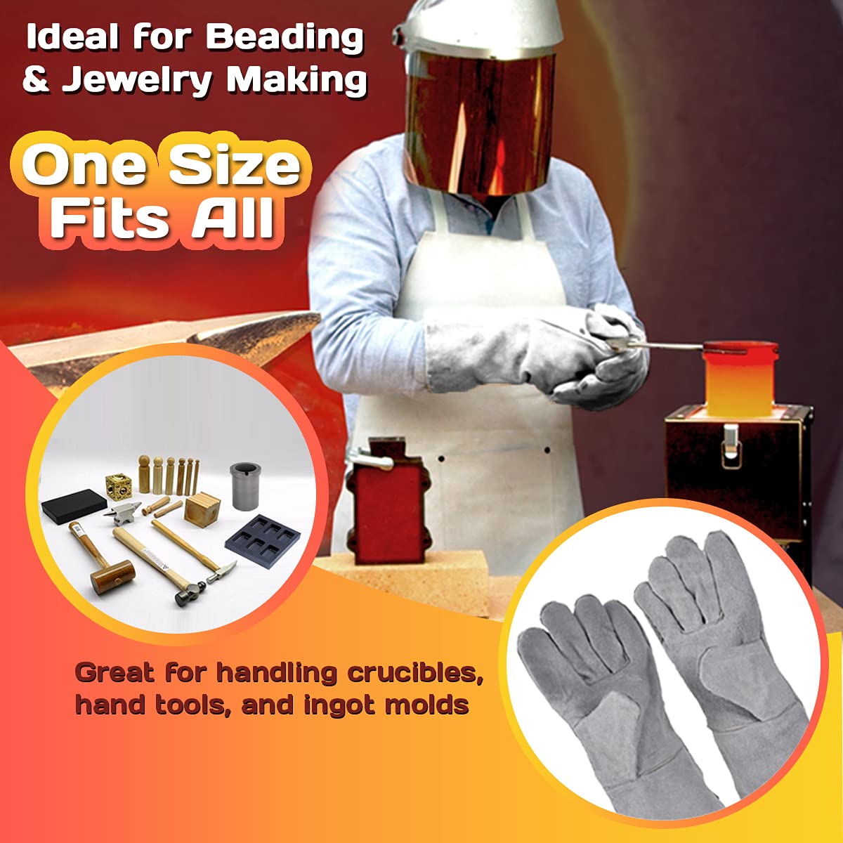 MegaCast Heat Resistant Safety Protective Gloves for Melting Furnace Refining Casting Gold Silver Copper Aluminum Jewelry 13 inch. ideal for grilling charcoal - Image 5