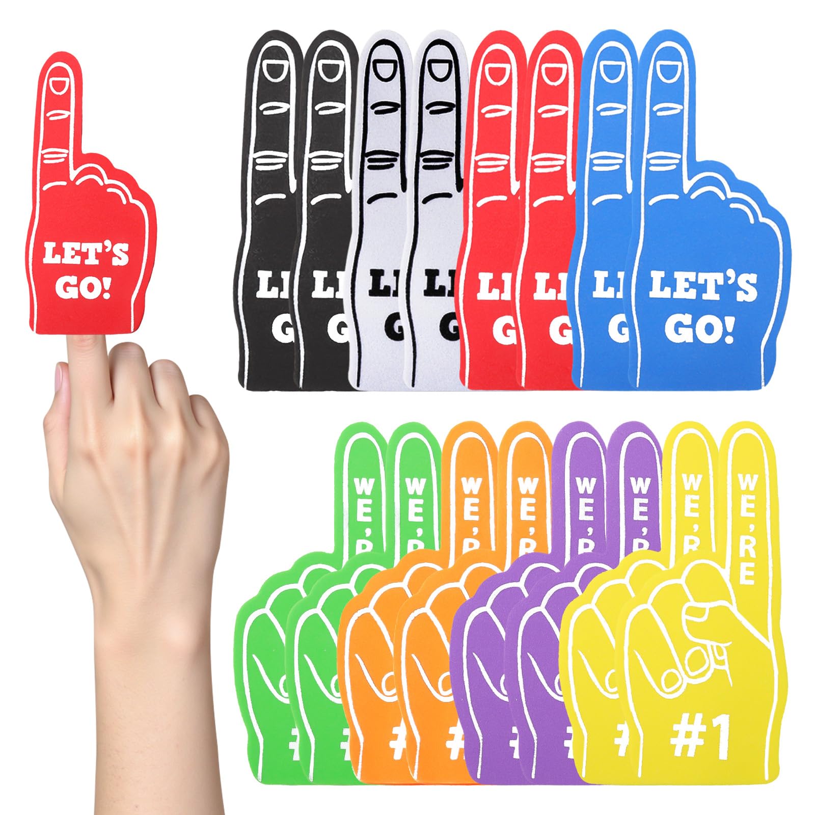 LAOXWTEN 16Pcs Mini Foam Finger, 8 Color We're #1 Football Party Bag Filler
