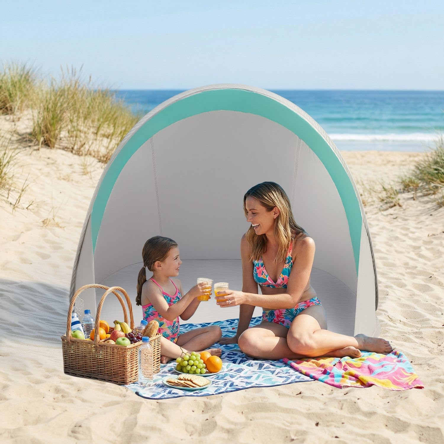 XXL tenda da spiaggia con protezione UV, tenda pop-up, paravento, tenda da spiaggia