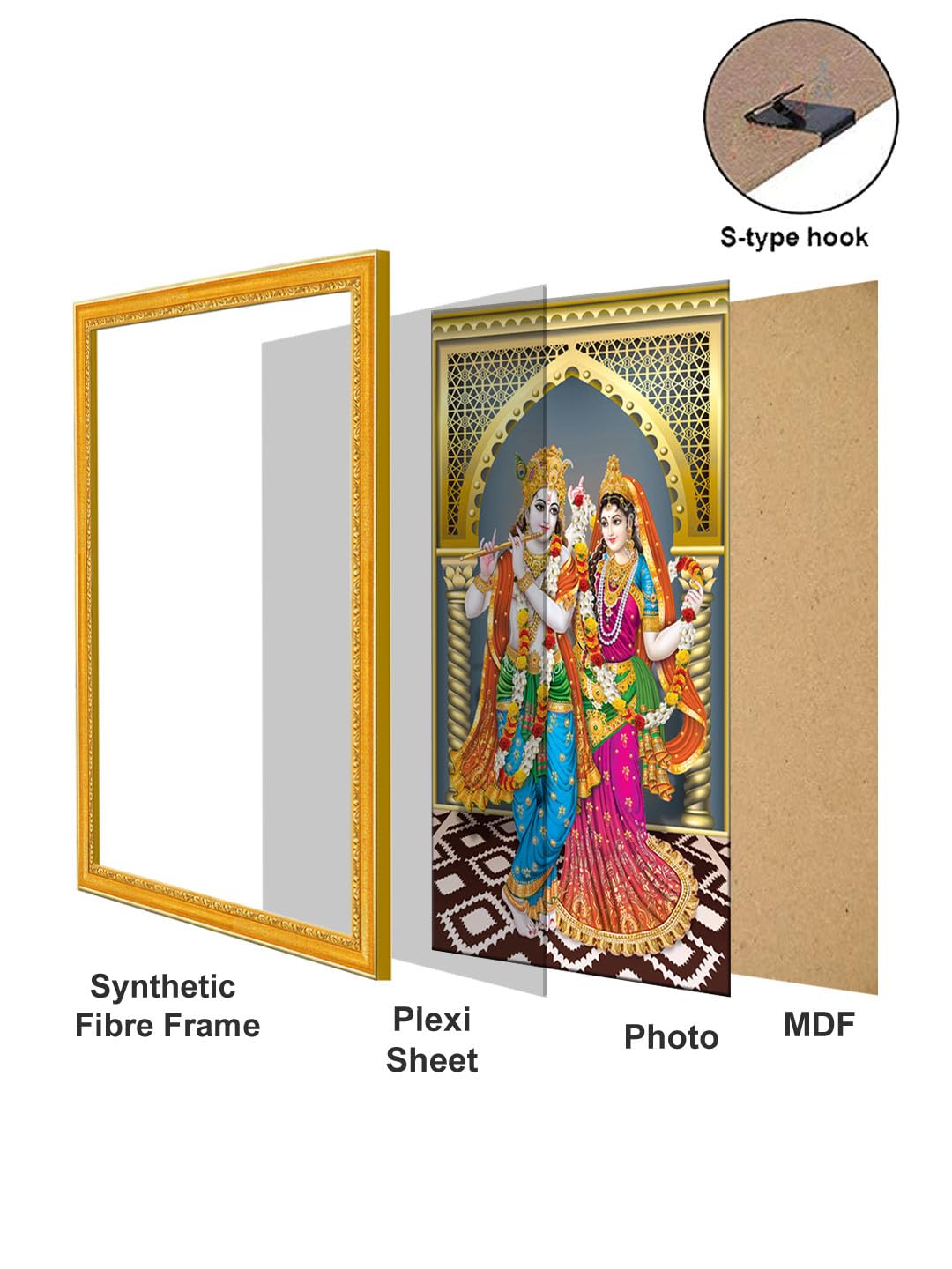 999STORE Pan Radha Kryszna ze swoją krową Obraz fotograficzny z ramką na zdjęcia dla Mandir/Temple Radha Krishna (MDF i włókno_30 x 45 cm) GodSZ20189