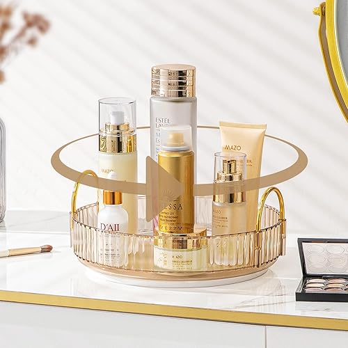 DEAMACE Organizador de maquillaje giratorio de 360 para tocador, organizador de encimera de baño giratorio, estante de mostrador de gran capacidad