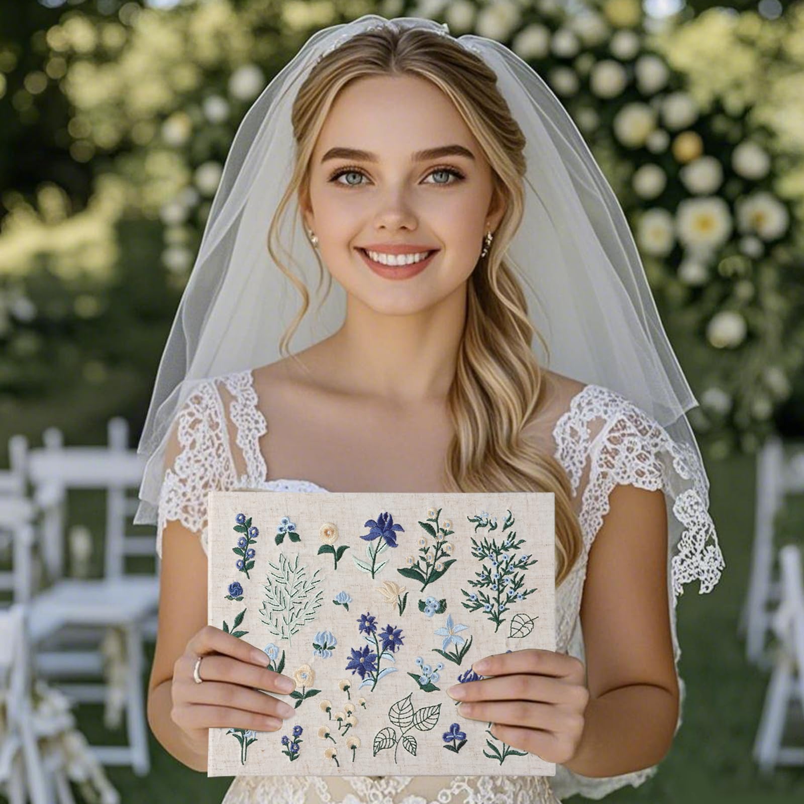 Gästebuch aus besticktem Stoff – elegantes Hochzeitsgästebuch – perfekt für Hochzeitsempfänge, Geburtstage und besondere Anlässe – Babyparty-Gästebuch mit 200 Seiten blanko und liniert für Anmeldung