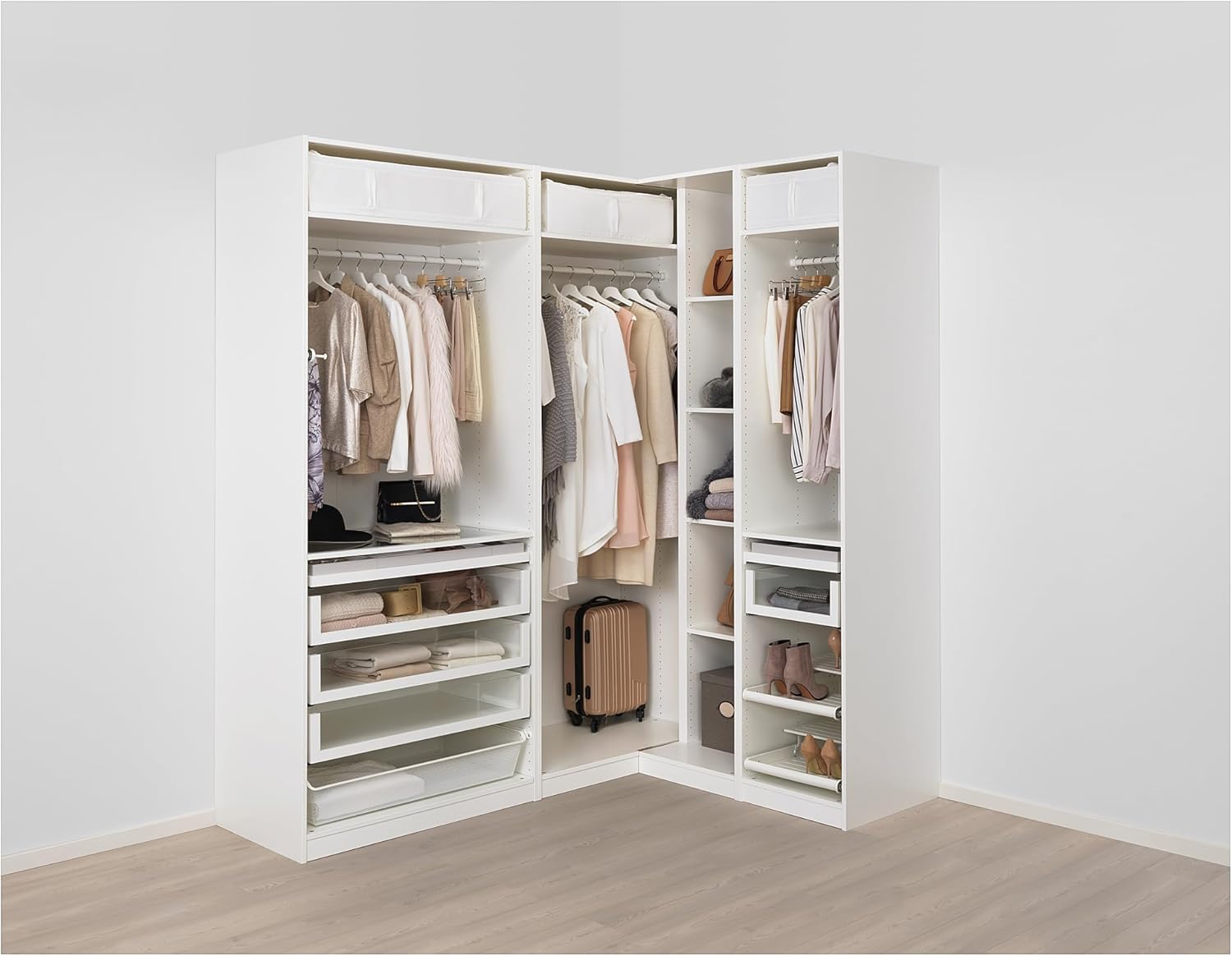 PAX Corner wardrobe, white/Reinsvoll grey-green, 210/160x236 cm