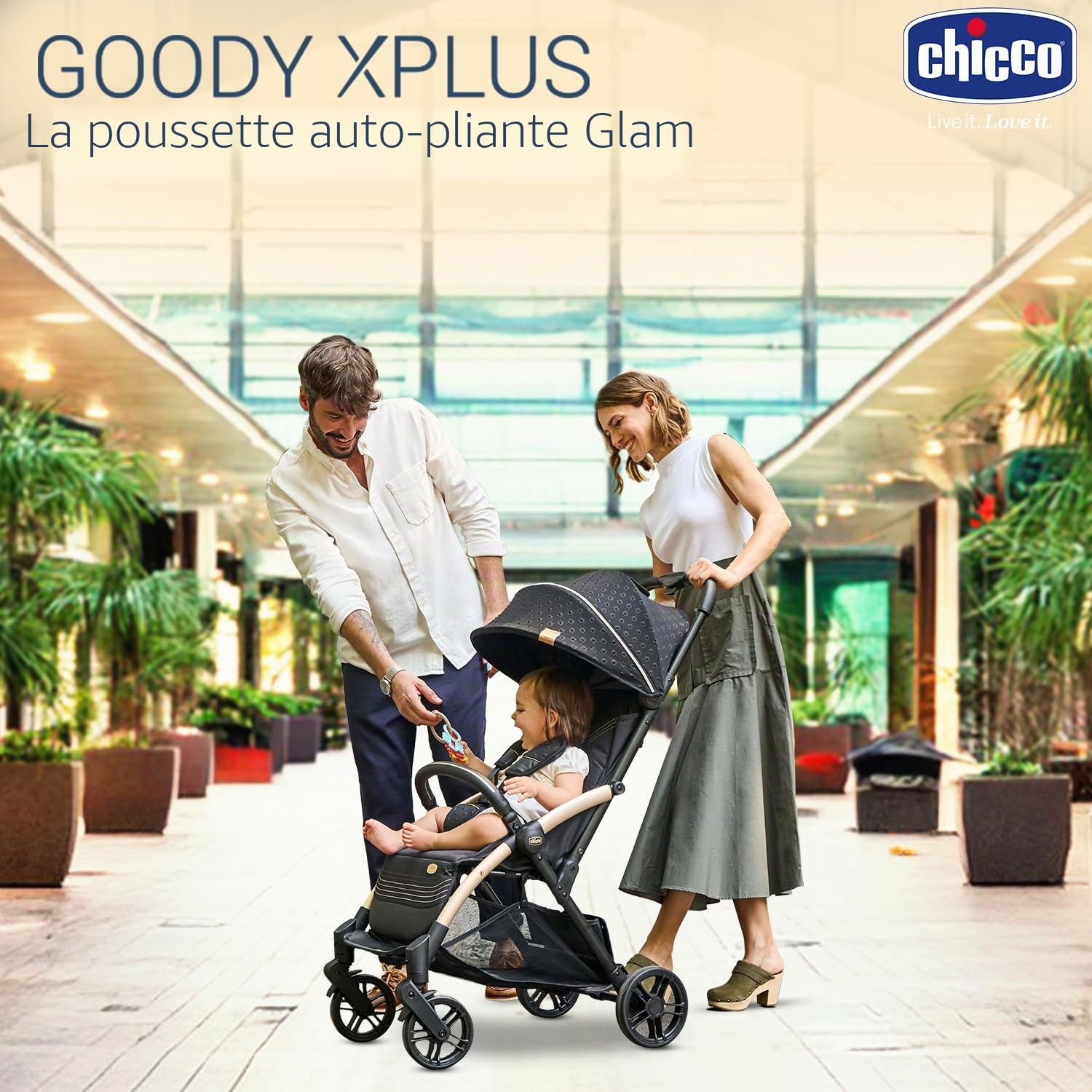 Chicco Poussette Goody XPlus, de 0 mois à 4 ans (22 kg), fermeture d'une seule main, se plie en un seul geste, compacte, grandes roues,capote extensible, dossier inclinable et réglable en 4 positions