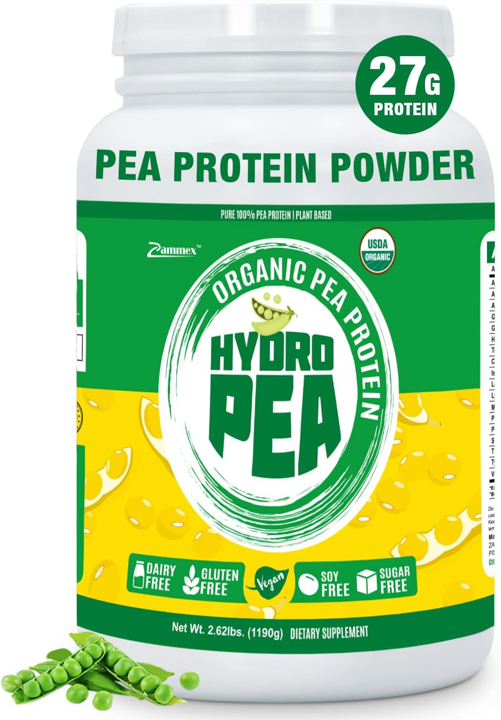 Zammex Hydropea Protein Powder(Unflavored) & Vitamin C Non GMO, No Filler, No Stearate, Natural Vegan : Health & Household