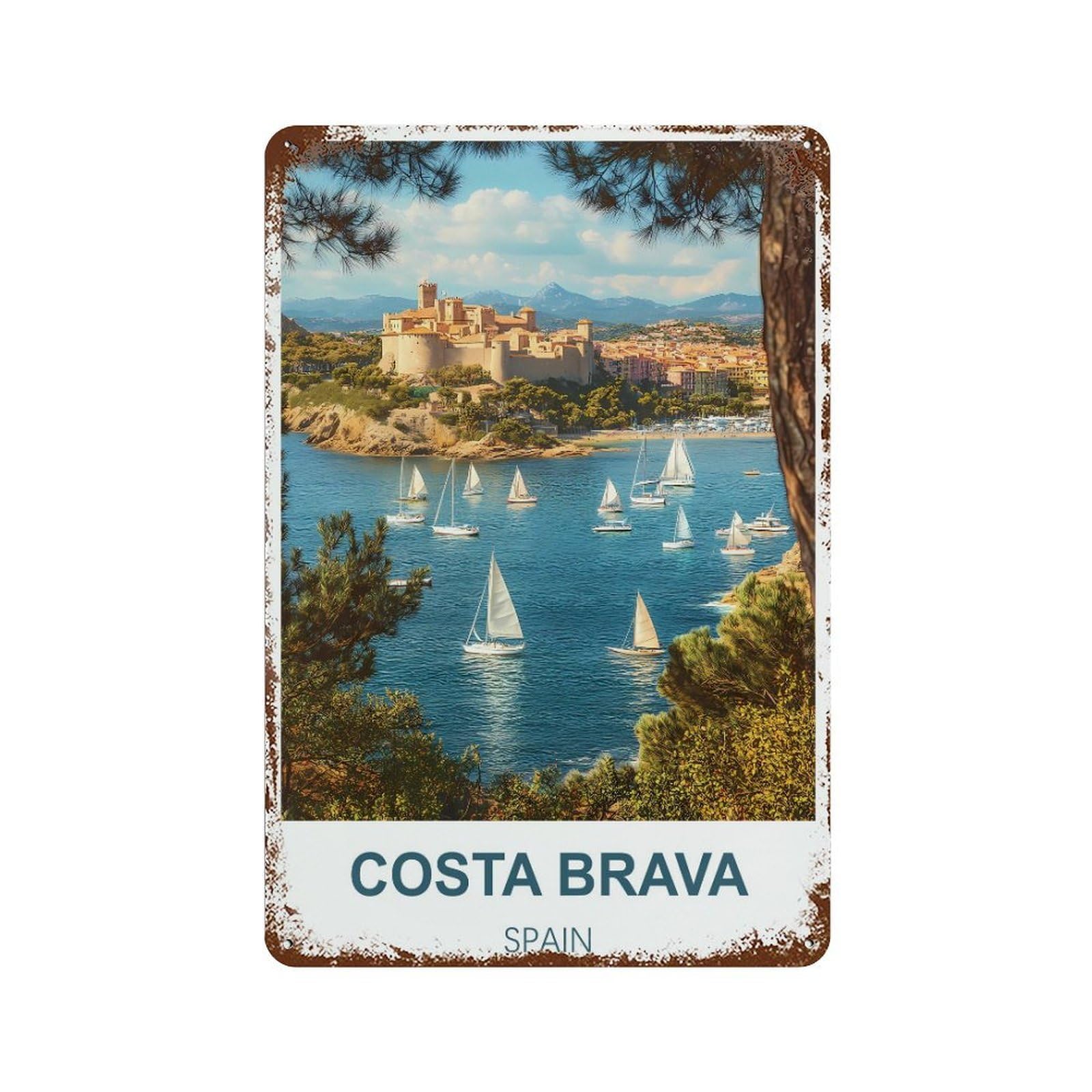 Costa Spain Retro Design Tin Painting Vintage Tin Sign 08x12inch(20x30cm) Wall Art for Home Office Bedroom Living Room Cafes Wall Decor