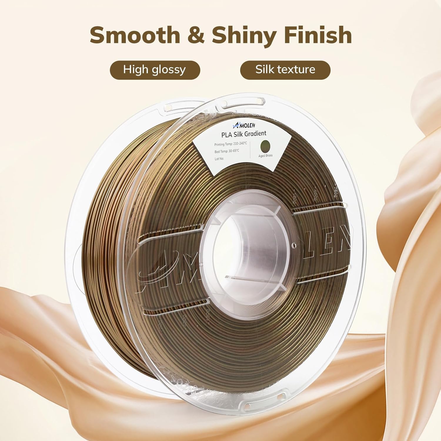 AMOLEN PLA Filament 1.75mm,Silk Pla Aged Brass Gradient, 3D Printer Filament 1.75mm for 3D Printing Dimensional Accuracy ±0.02mm for Most 3D Printer 1KG(2.2lbs) - Image 5