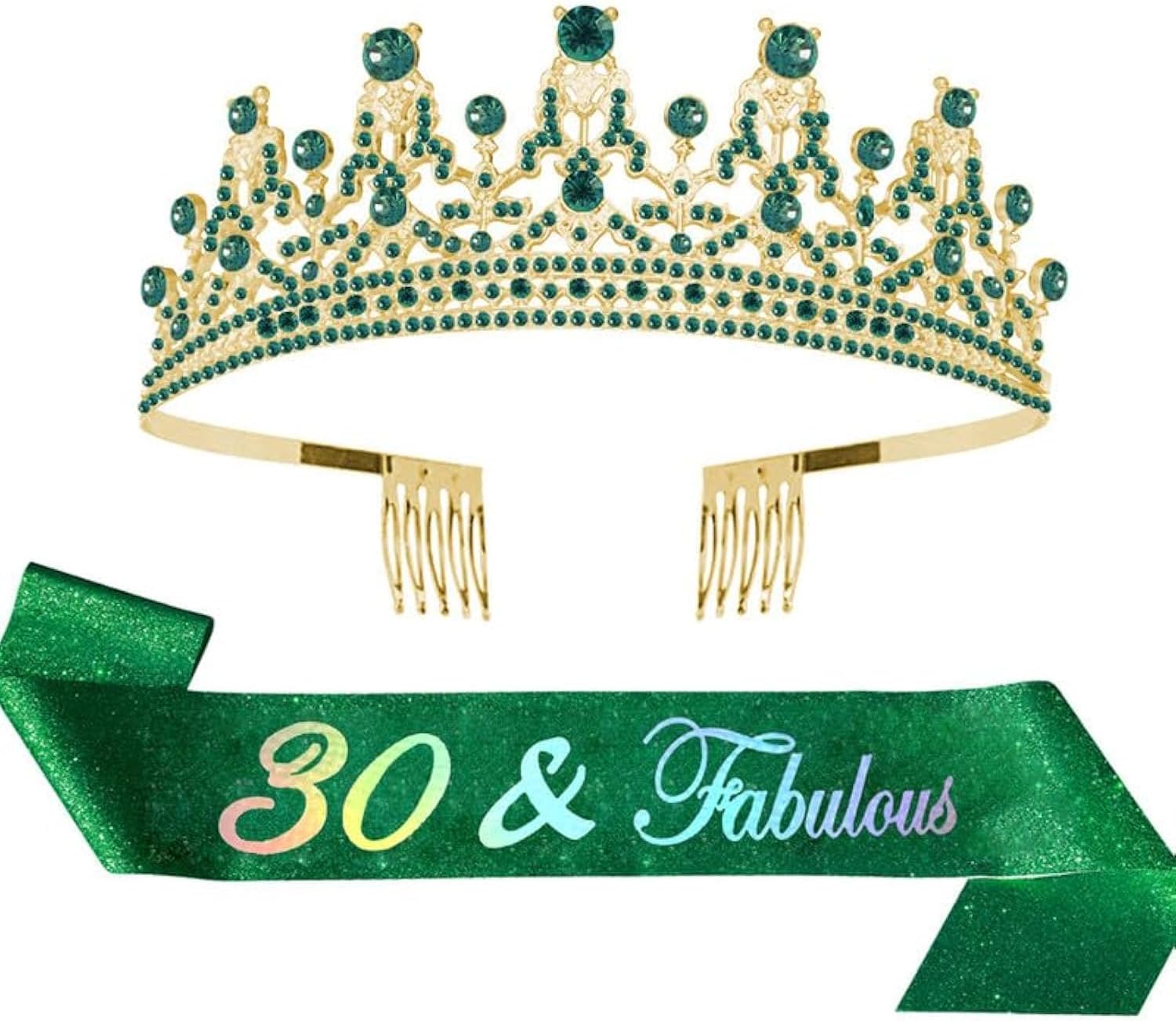 Happy Birthday Sash and Tiara Kit Green Sash and Green Crystal Tiara for Party Supplies