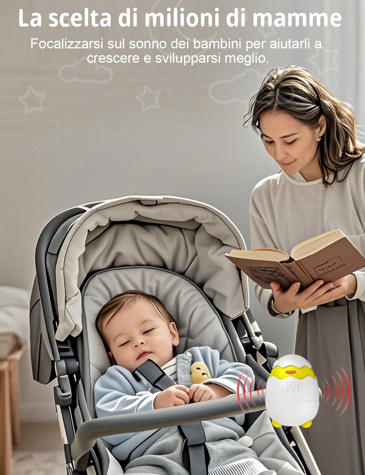 Robofun Motore di oscillazione automatico per passeggino, accessorio elettrico portatile con timer e velocità regolabile, compatibile con la maggior parte dei passeggini, Bianco