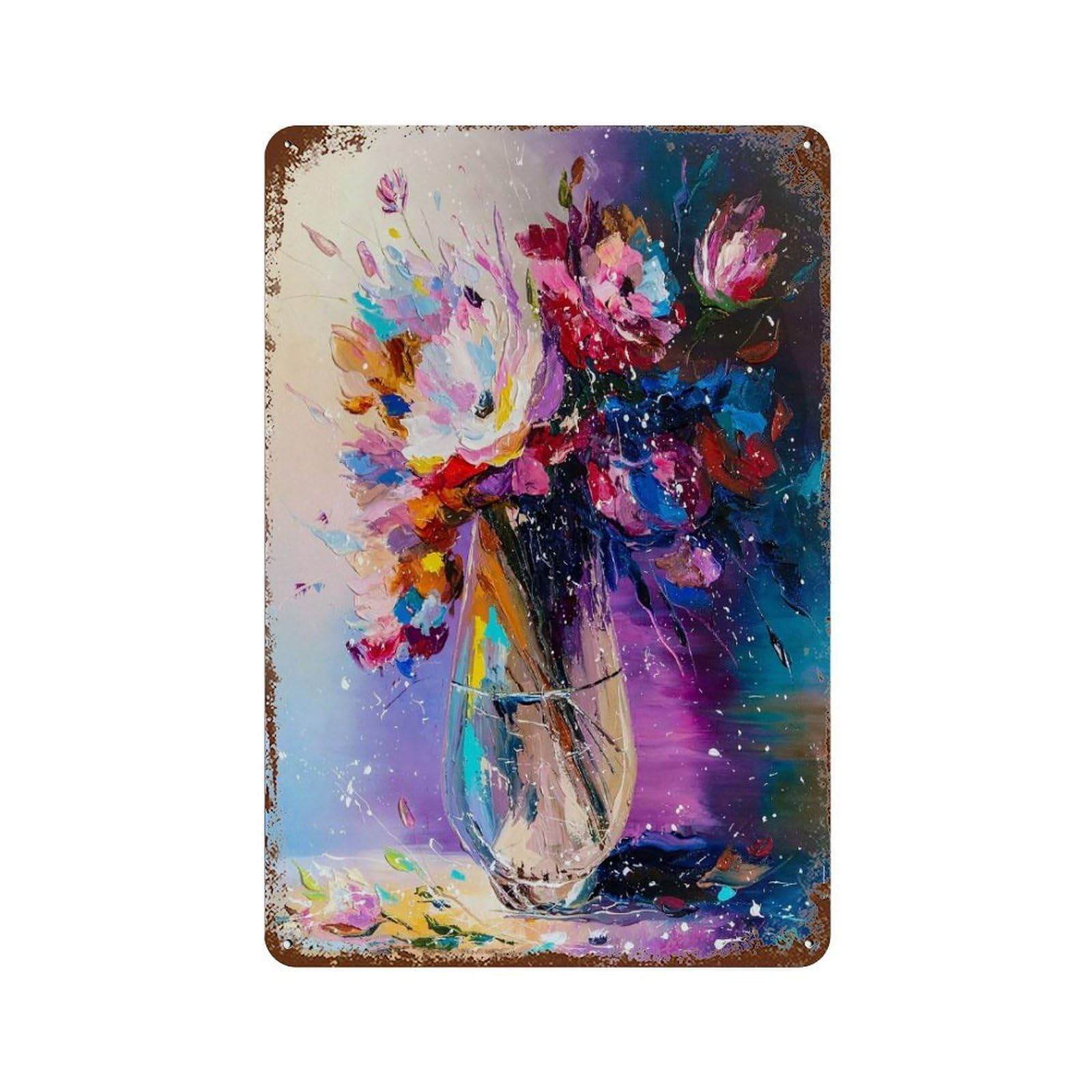 The Splendor of Flowers 11.8"x7.9" Weathered Tin Sign, Shabby Chic Decor for Farmhouse, Kitchen And Entryway Decor