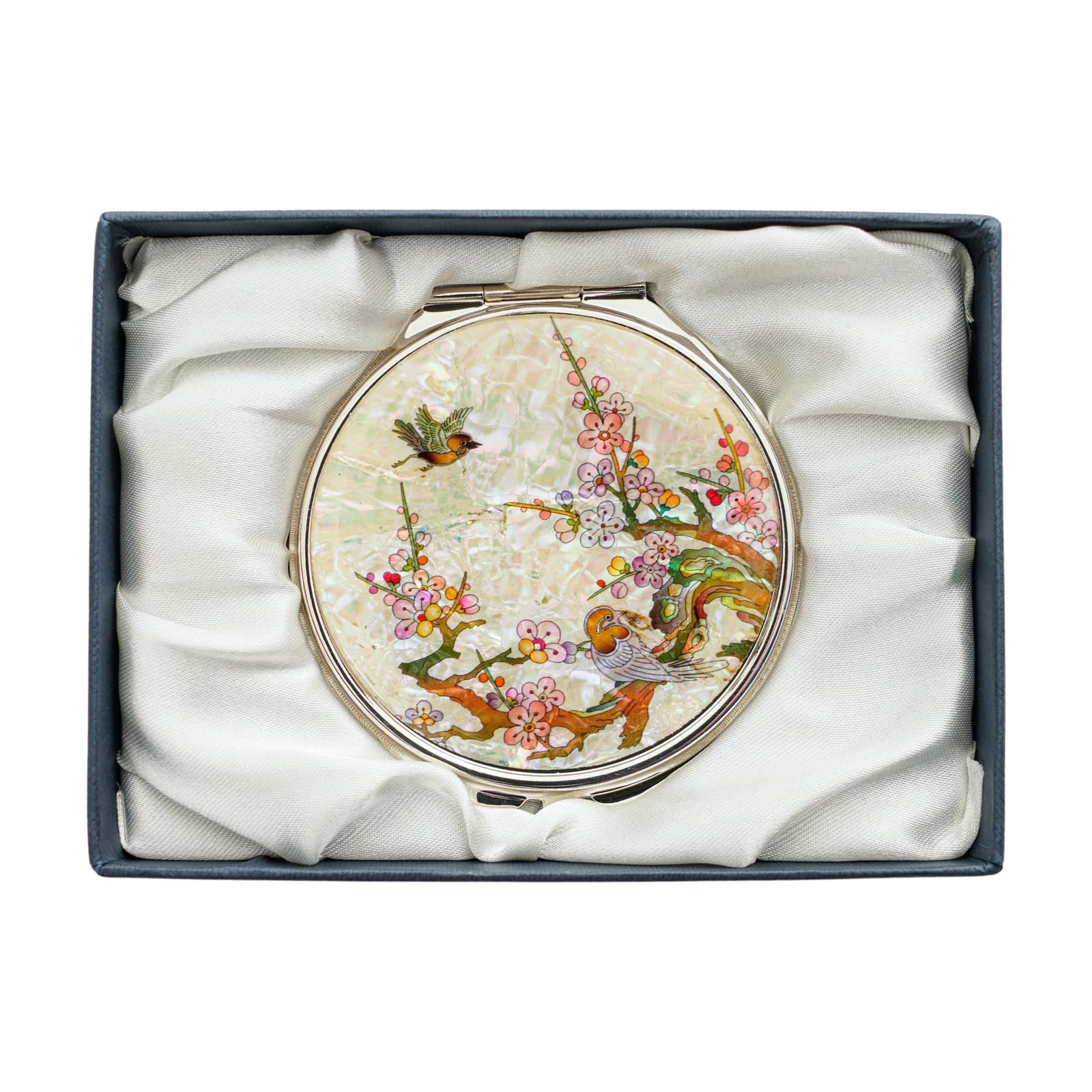 February Mountain Mother of Pearl Dual Magnification Compact Mirror – Gifts for Women, Mom, and Sister – Unique Birthday, Christmas Idea – Elegant and Travel-Friendly