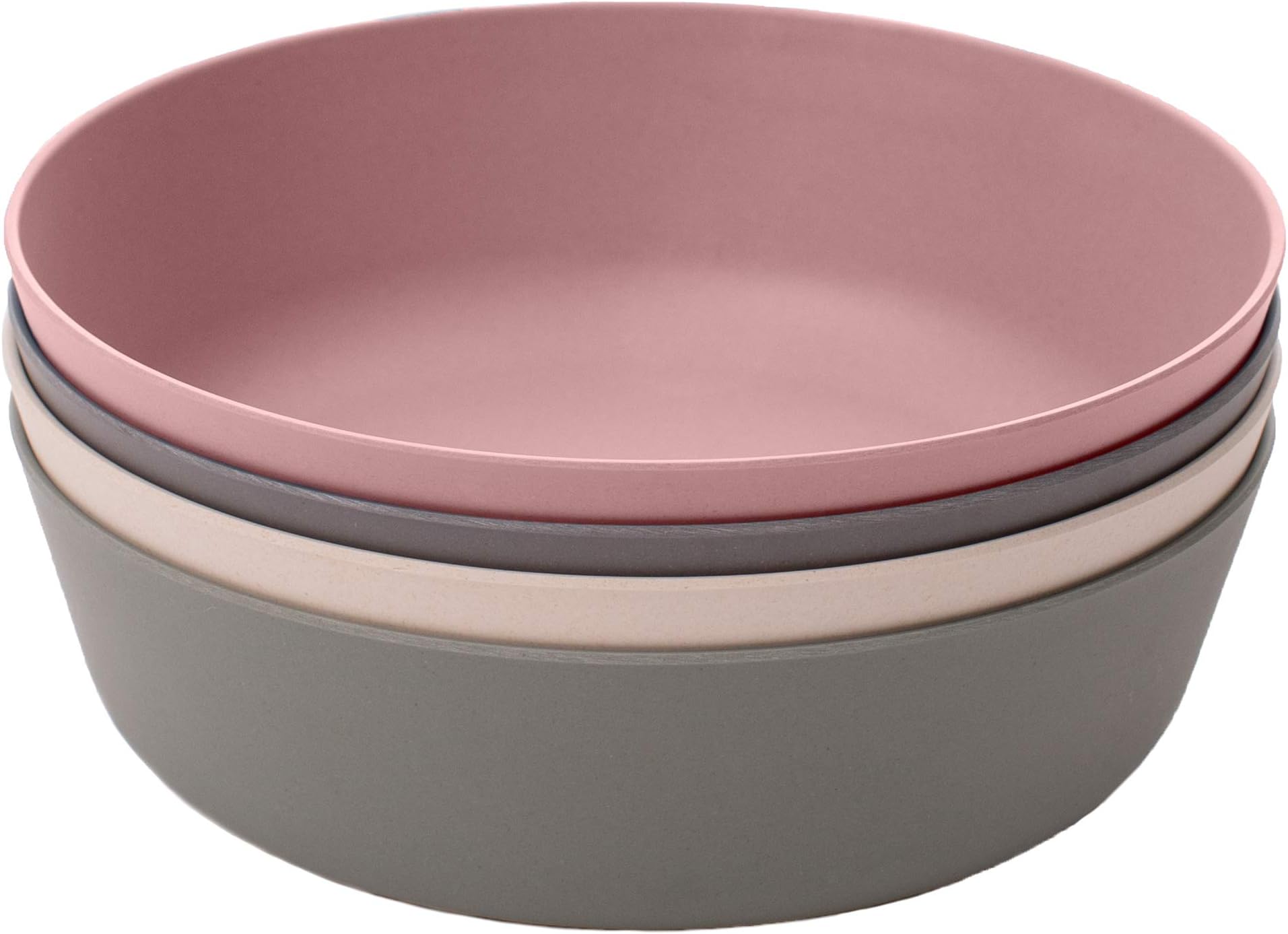 WeeSproutBamboo Kids Bowls, Set of Four 15 oz Kid-Sized Dinnerware, Cereal, Leftovers & Snack Bowl, Dishwasher Safe (Pink, Green, Gray, & Beige)