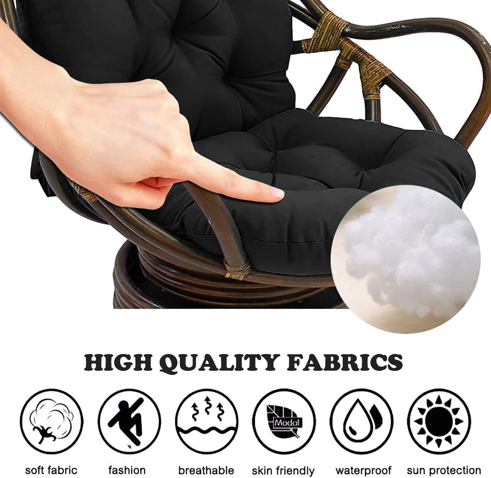 Juego de cojines giratorios de ratán para silla mecedora de exterior, cojín de asiento de sarga suave y grueso para repuesto lavable para muebles de jardín (color negro)