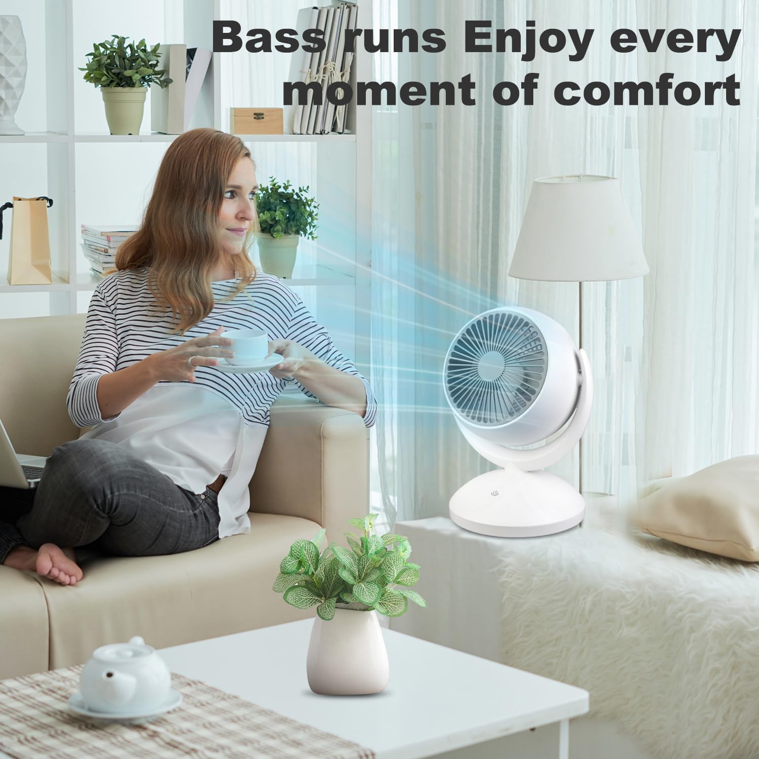 Coastacloud Fan for Bedroom,4000mAh USB Rechargeable Portable Personal Desk Fan, Quiet Table Air Circulator Fans,120° Adjustable Tilt,4 Speeds, Desktop Fan for Home,Office,Kitchen