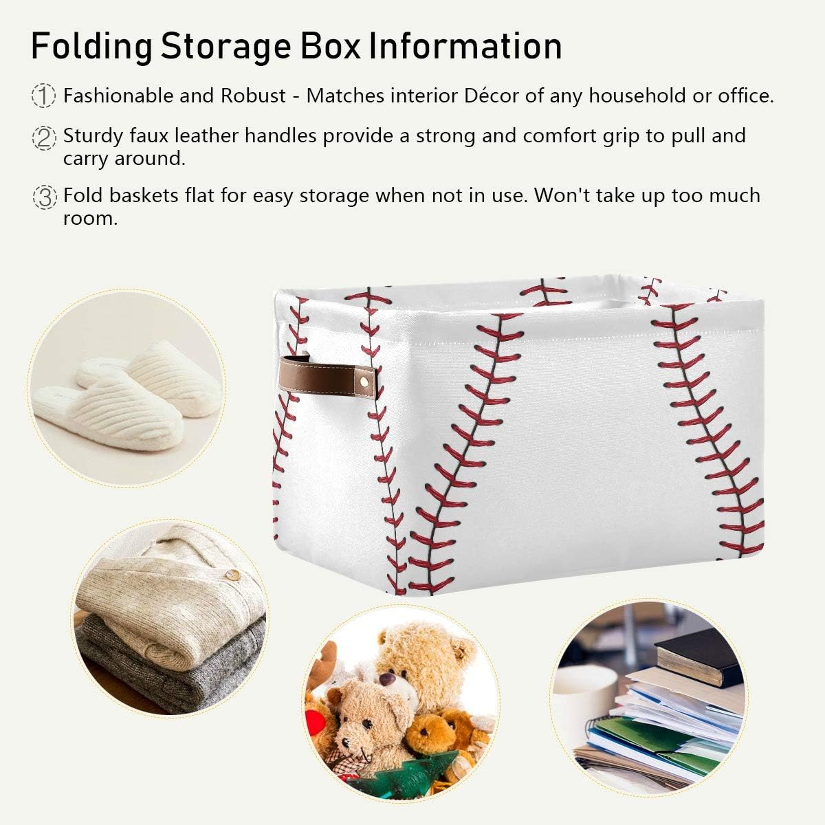 Storage Basket Cube Baseball Laces Large Collapsible Toys Storage Box Bin Laundry Organizer for Closet Shelf Nursery Kids Bedroom,15x11x9.5 in,2 Pack