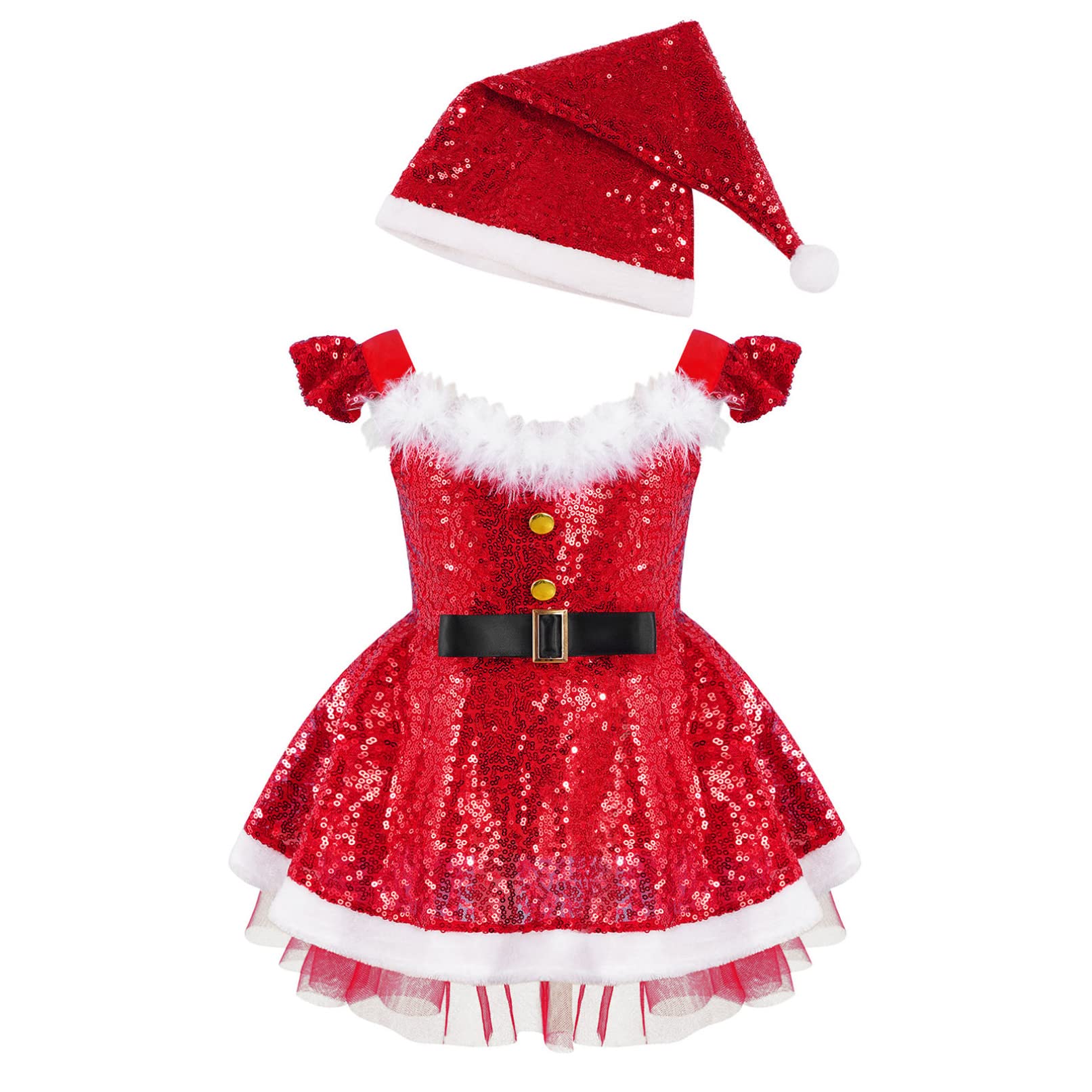 YIZYIF Déguisement Mère Noël Fille Enfant Robe de Noël Cosplay Costume Christmas Dress 1-7 Ans