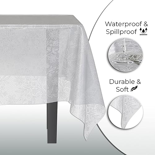 Miniatura 4 de Exquisite Paquete de 12 manteles de plástico de alta calidad, diseño floral impreso, mantel de plástico desechable (blanco)