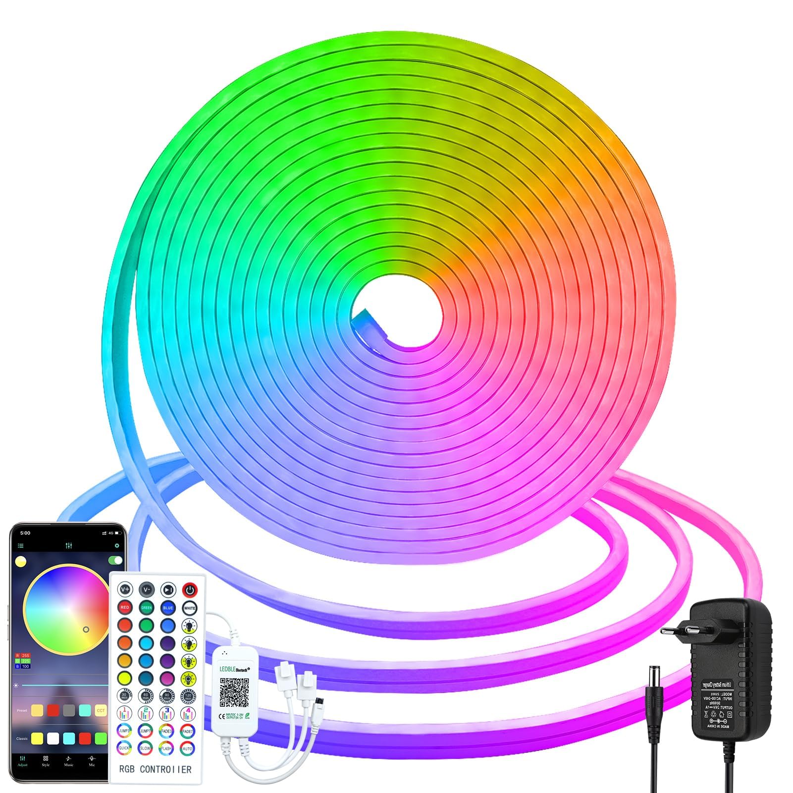 CCILAND LED Neon Strip 10M RGB LED Light 24V Smart Colour Changing Lights APP with Remote Control,DIY Silicone,High Brightness,Music Sync Ultra Flexible for Bedroom Living Room Decor (RGB)