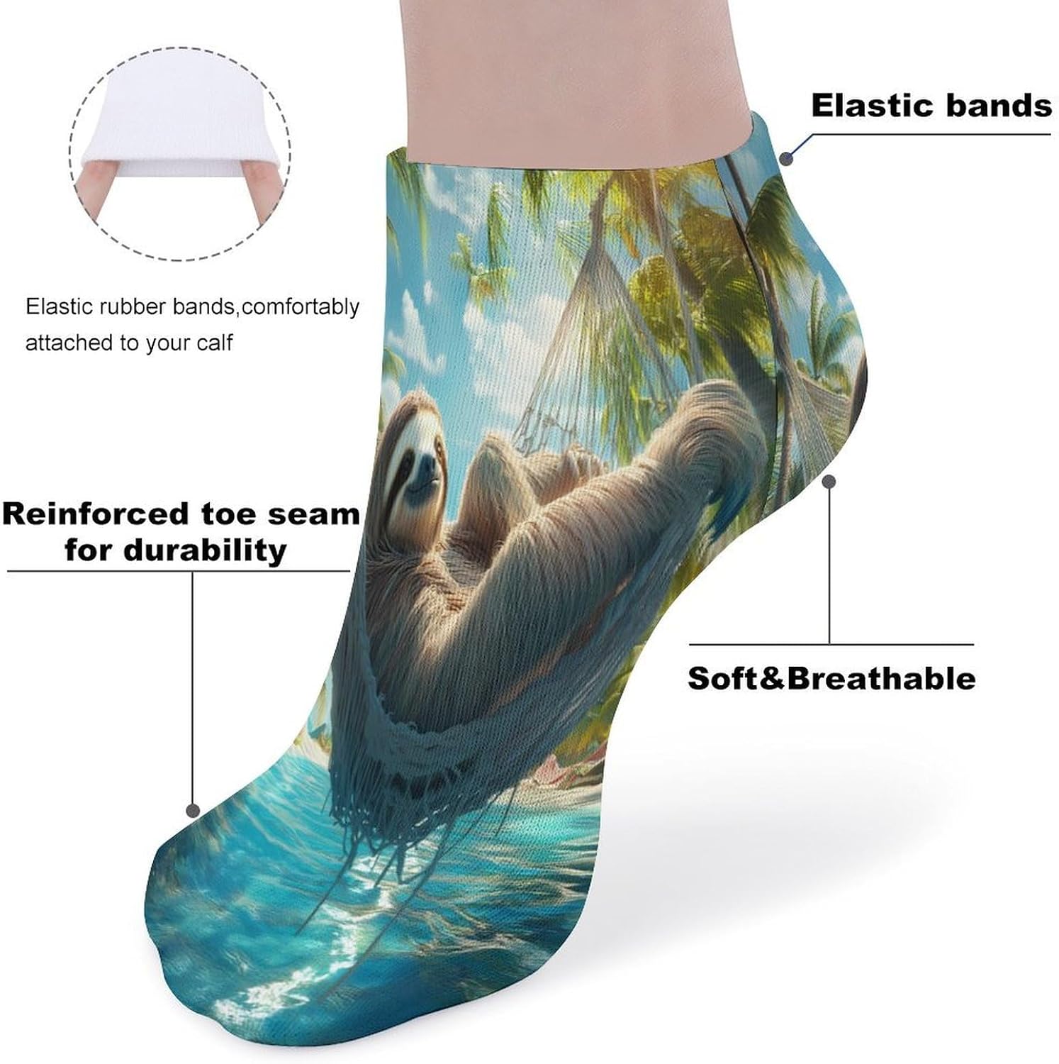 Sloth Swing on Palm Tree Mens Socks No Show Low Cut Ankle Sock for Sports