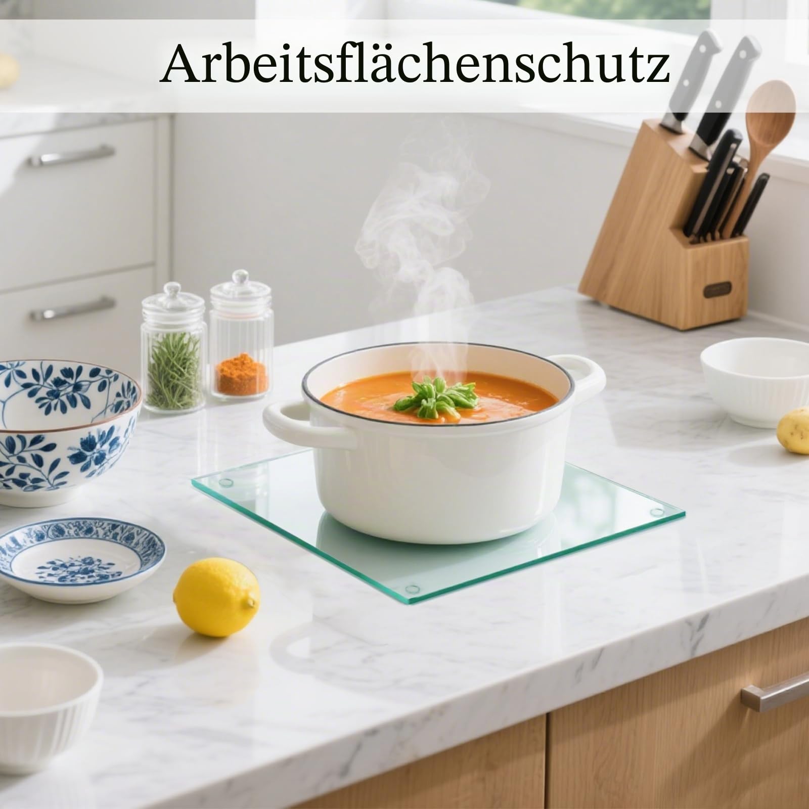 Hacaroa Set mit 4 Schneidebrettern aus gehärtetem Glas, 25.4x25.4 cm, quadratisches Schneidebrett mit Gummifüßen, rutschfeste Glasablage für Küchenarbeitsplatte, spülmaschinenfest, transparent