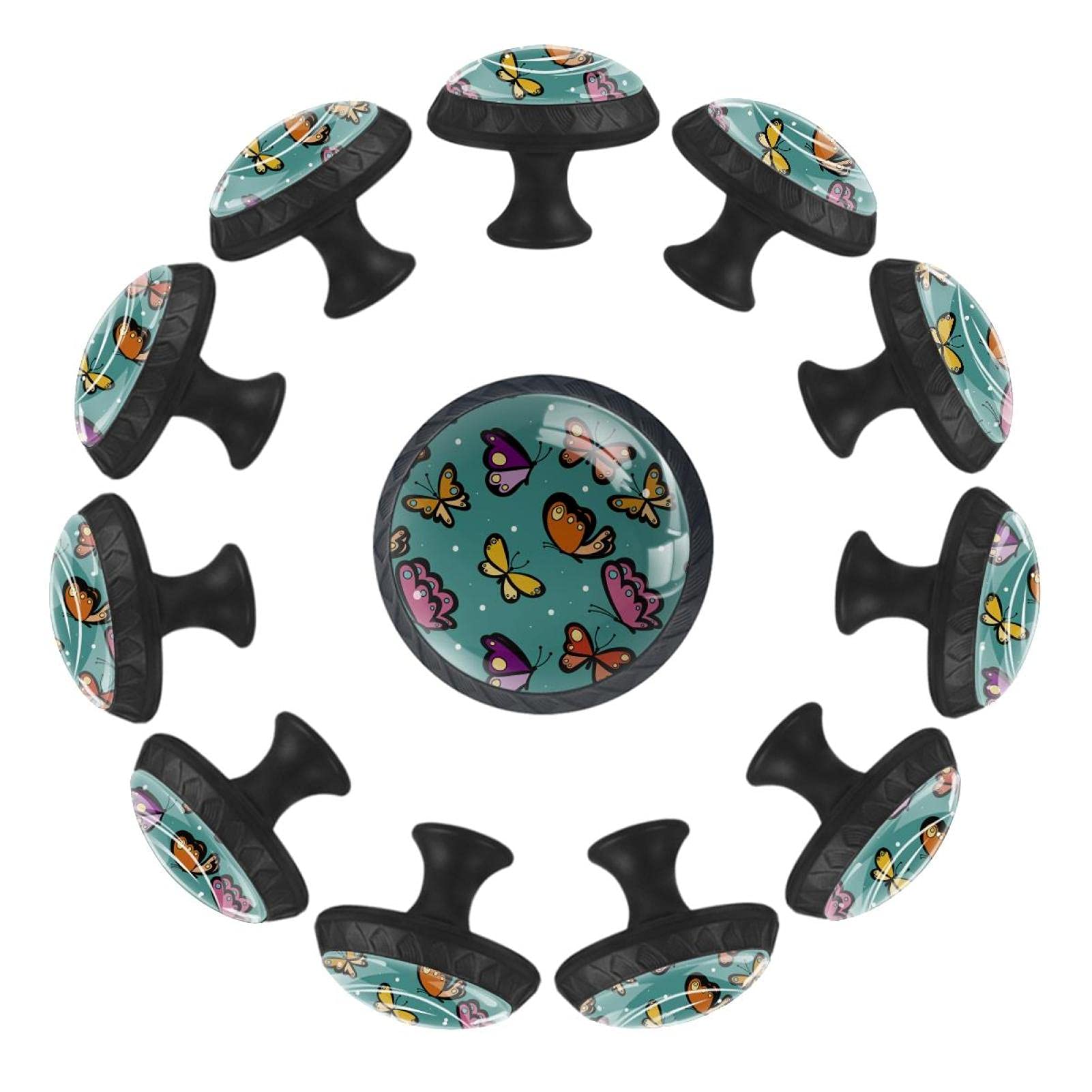 Boutons de tiroir papillon colorés 35 mm en lot de 12 pour commode enfant