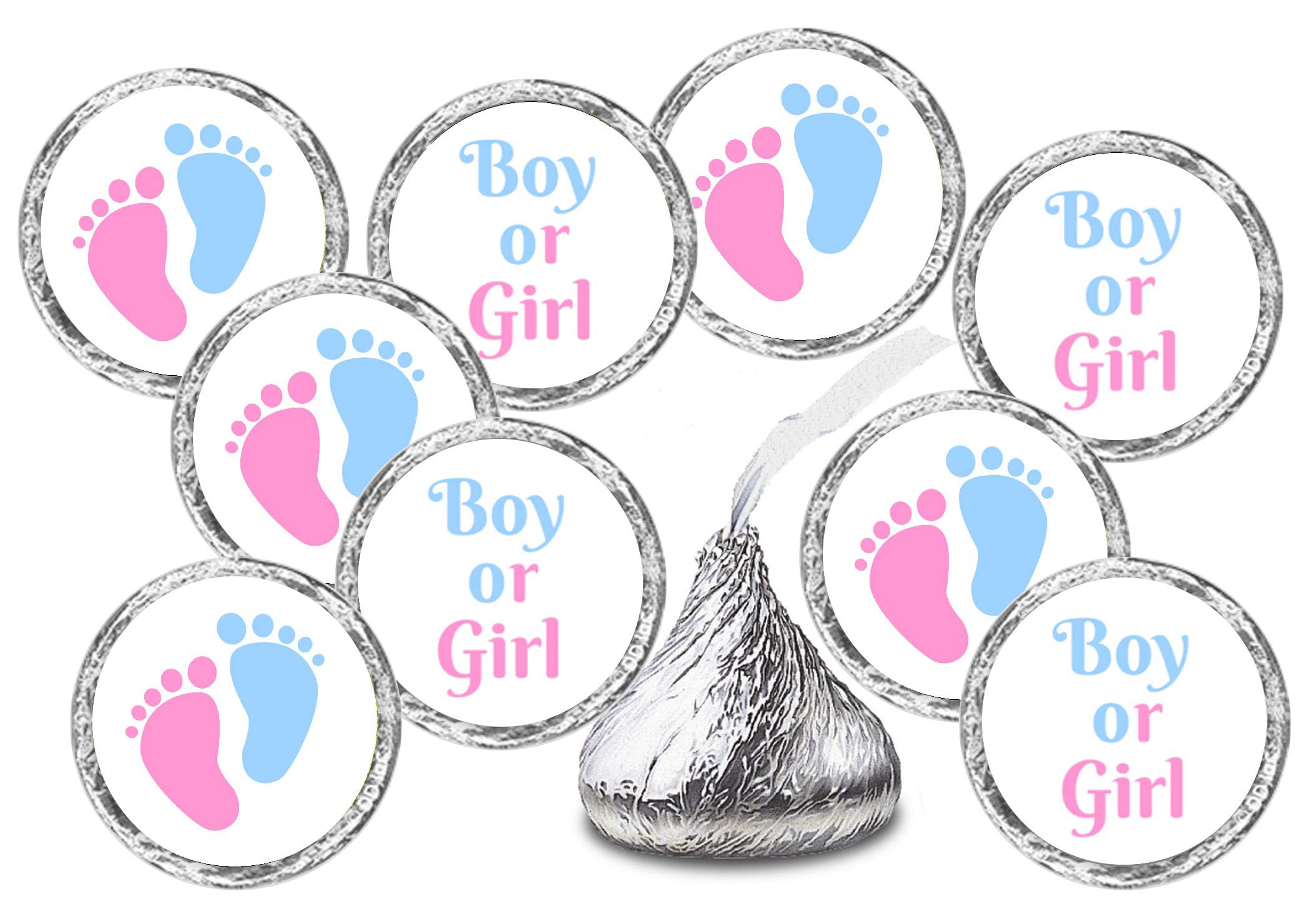324 Baby Gender Reveal Footprints Kisses Labels for Baby Shower Or Baby Sprinkle Party Or Event Decorations, Boy or Girl Stickers, DYI Chocolate Drop