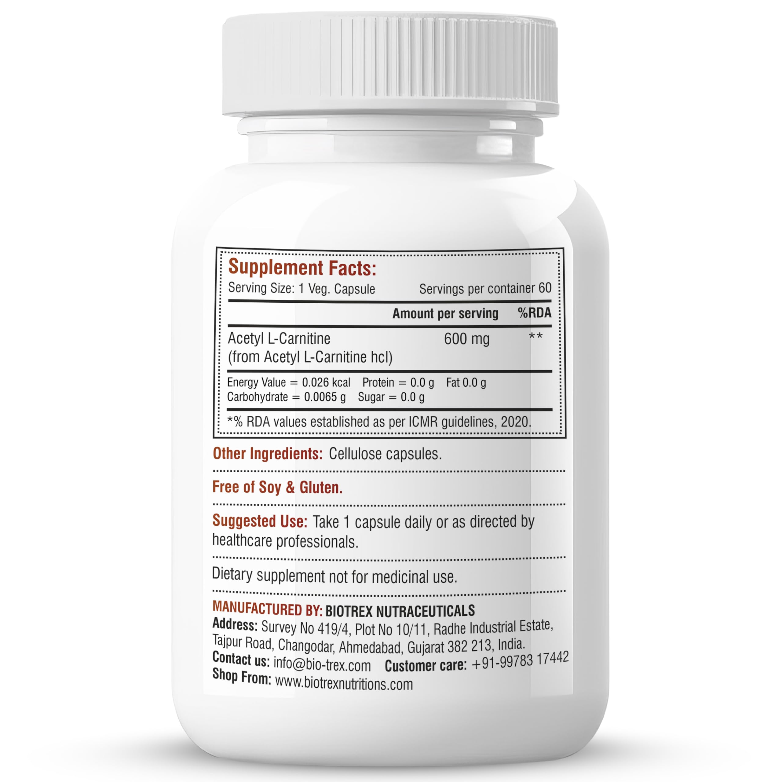 Biotrex Nutraceuticals Acetyl L-Carnitine (ALCAR) 600mg | Nervous System, Cognitive Function & Mitochondrial Metabolism | Energy Production - 60 Veg Capsules — Amazon image 7