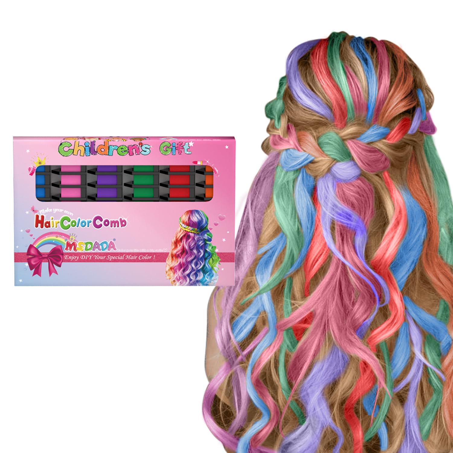 New Hair Chalk Comb Temporary Hair Color Dye for Girls Kids, Washable Hair Chalk for Girls Age 4 5 6 7 8 9 10-12 Birthday Christmas New Year Cosplay Hair DIY Party