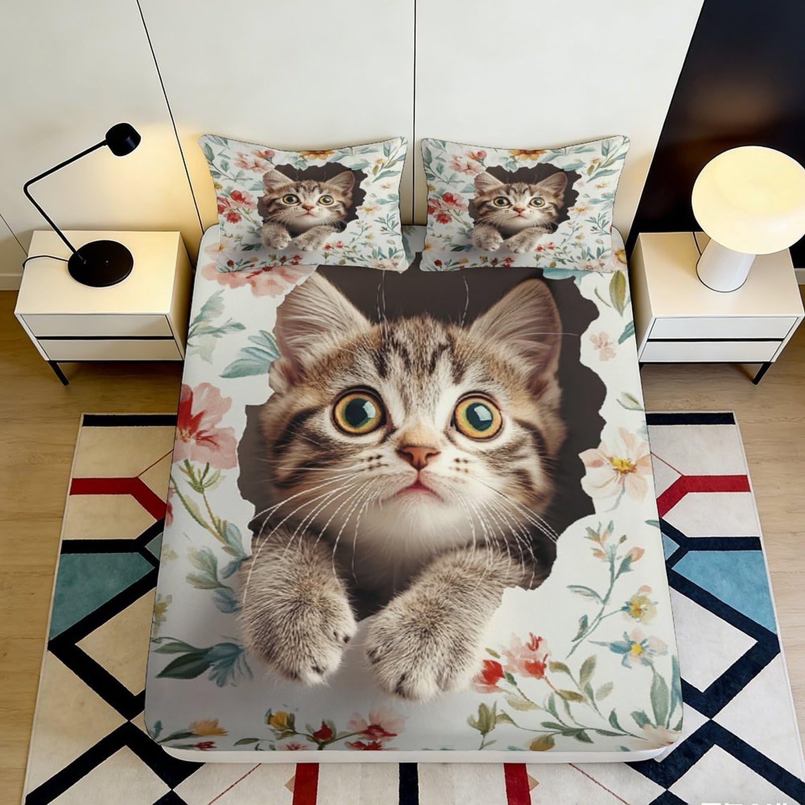 3D Printed Cartoon Sheep Fitted Sheet Microfiber Deep Pocket Non-Slip Sheep Mattress Fitted Cover for Bedroom 160x200x25cm