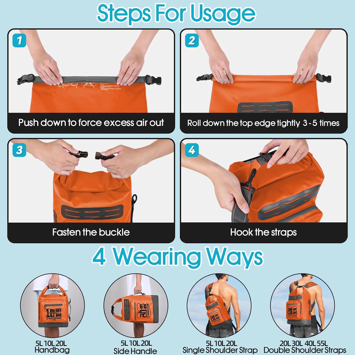 MORXPLOR Dry Bag Waterproof,5L/10L/20L/30L/40L/55L Roll Top Dry Bag Backpack with WaterProof Phone Case for Swim,Kayak