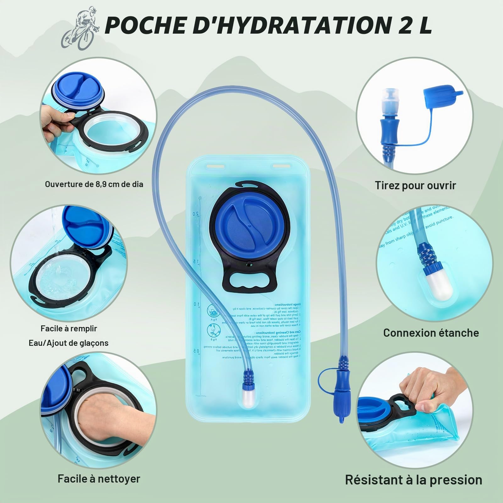 RAINSMORE Sac à dos d'hydratation avec poche à eau, 2 l, léger, isolé, avec protection contre la pluie, pour homme et femme, sac à dos de course à pied