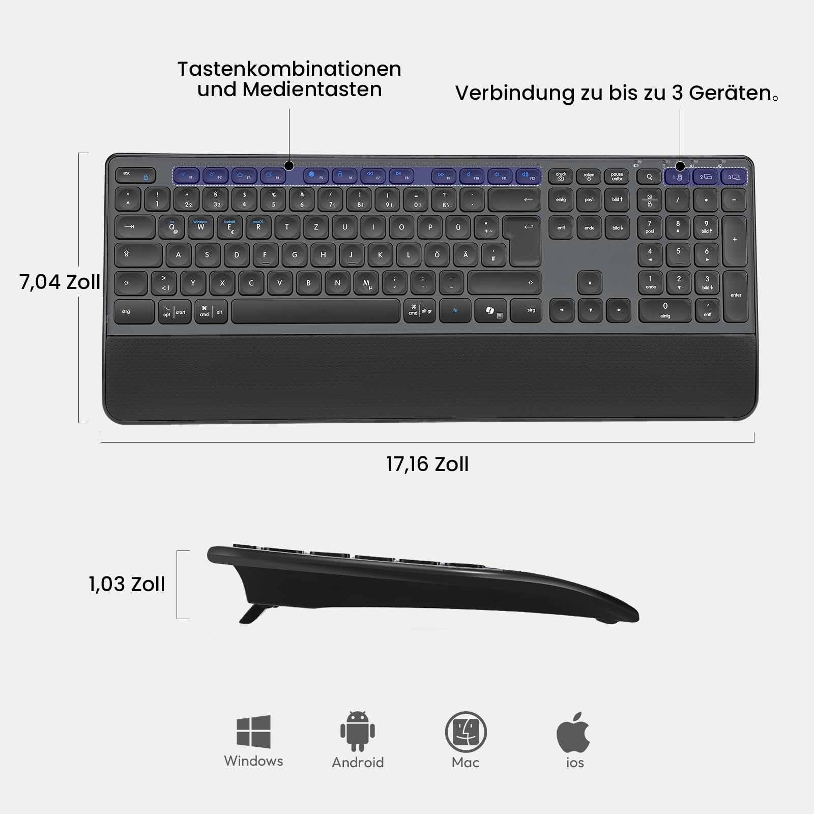 CITLLA M9127 - Tastiera e mouse wireless con poggiapolsi, set di mouse e tastiera Bluetooth per laptop, computer, PC, Mac, ufficio