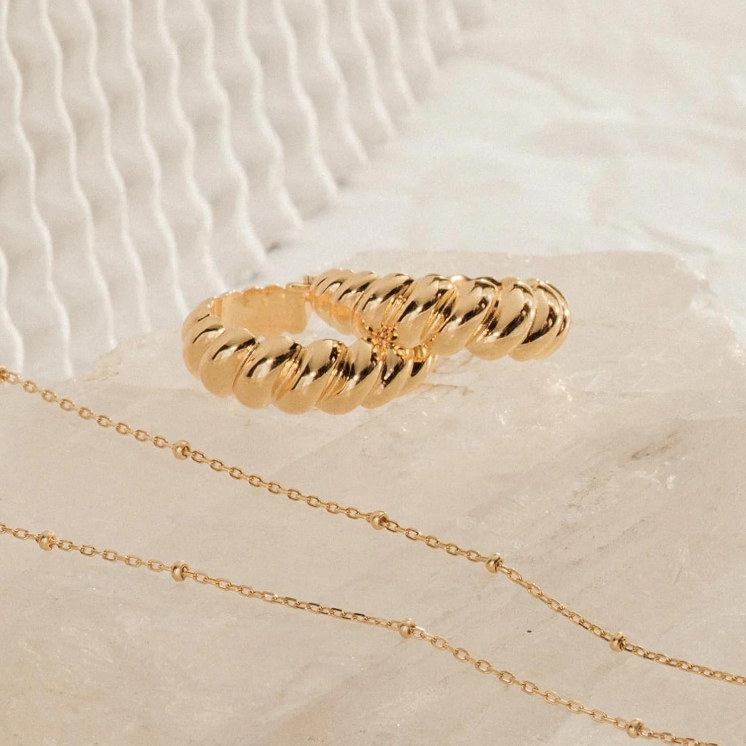 CAITLYNMINIMALIST 18K Gold Plated & Silver 20mm-22mm Bold Chunky Twisted Round Croissant Statement Hoop Earrings for Women