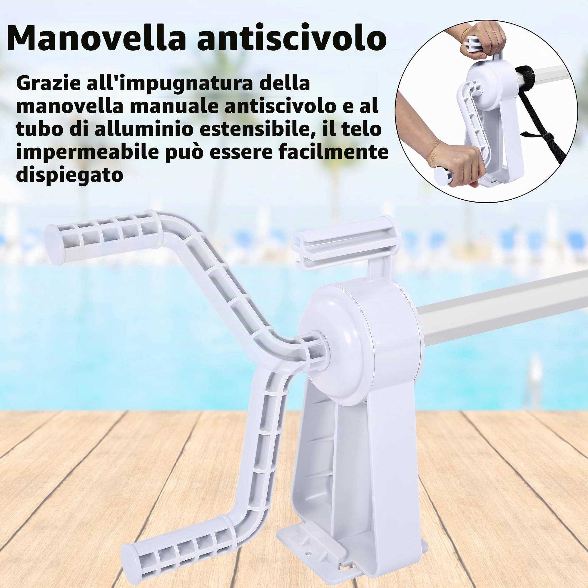 Avvolgitore per piscina regolabile da 1,05 a 6,15 m, dispositivo di avvolgimento per pellicola e telone solare, sistema di avvolgimento mobile con cinghie di fissaggio, avvolgitore per