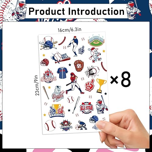 Miniatura 2 de Gameza Tatuajes temporales de béisbol  Más de 200 tatuajes de béisbol, regalos de fiesta de cumpleaños, decoraciones de béisbol, baby shower,