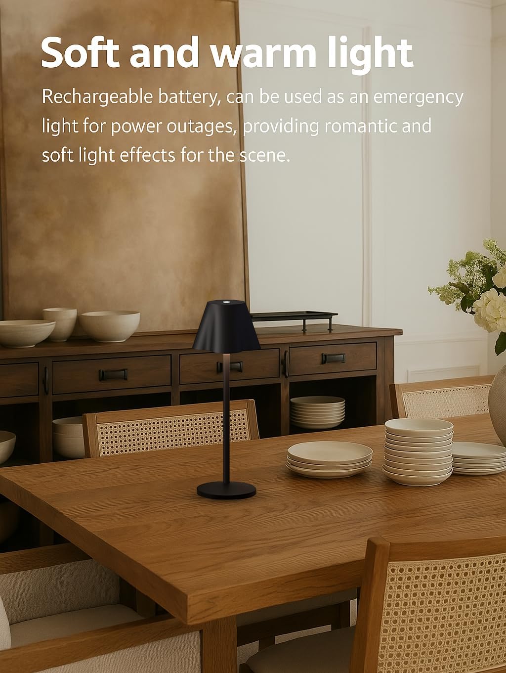 La Luz 13 inch Aluminum Cordless Table Lamps 5200 mAh Battery Operated, 3-Way Dimmable USB-C Port Rechargeable 3.5W Touch Light LED Lamp for Bedroom/Patio/Reading/Desk Black image 4
