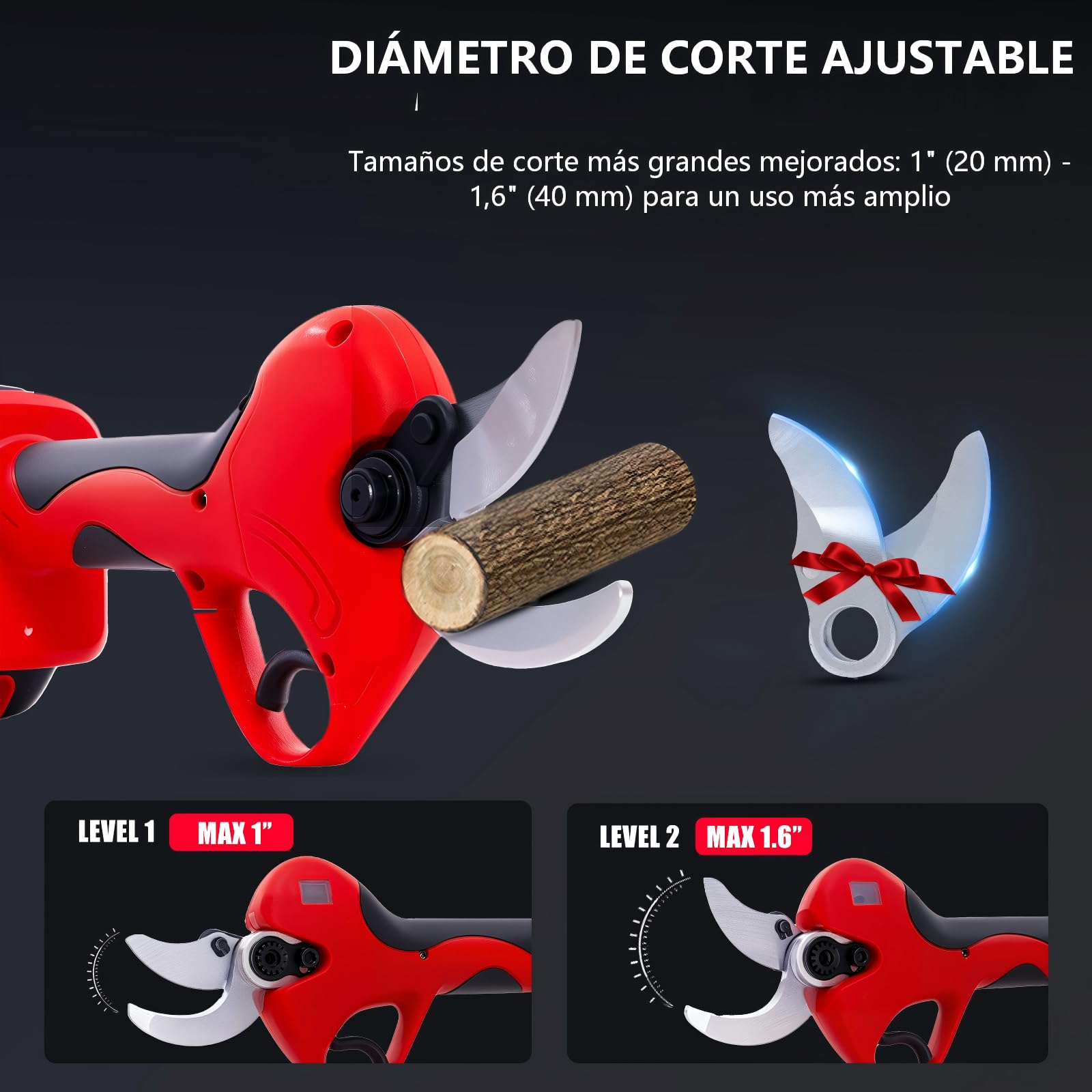 OUTIGO Tijeras de Podar Eléctricas, Tijeras de Podar con Baterías 2x3000mAh, Tijeras de Poda de 40 mm con Display, Tijeras de Podar 800W con Motor Brushless para Jardinería, Árboles Frutales, Viñedos