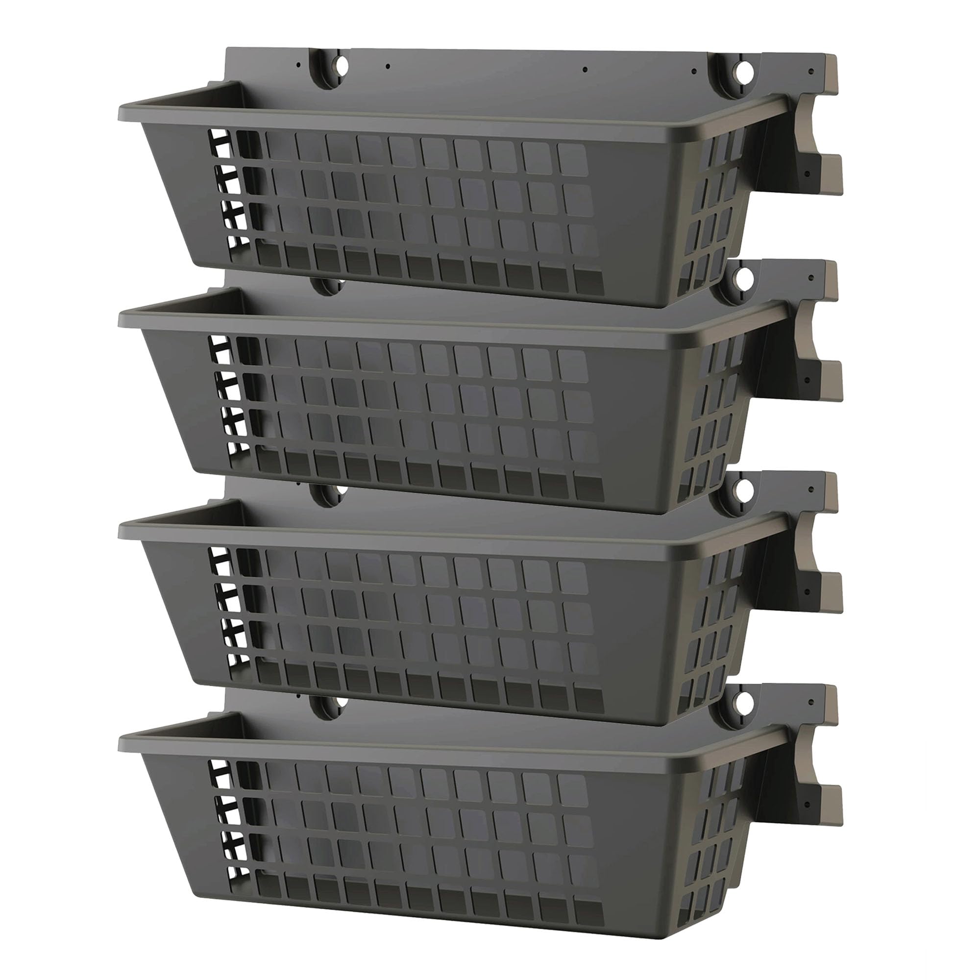 Suncast 4 Pack Accessory Baskets, Resin Organizers for Shed, Black, 25" x 7.25" x 7" - Outdoor Storage, 30 lb Weight Capacity, EZ Bolt Wall-Mount