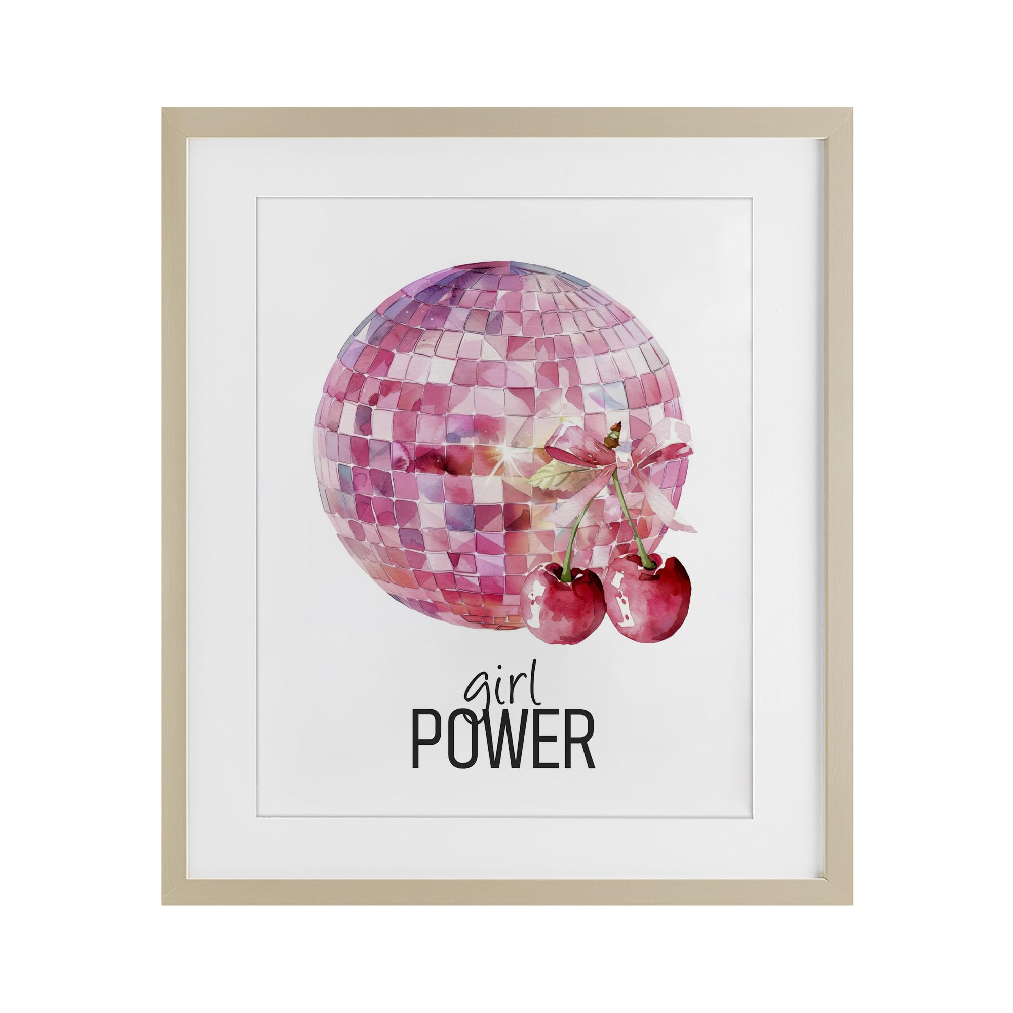 Déco murale Girl Power Disco Cerises cadre gris sous verre Stupell 53 cm