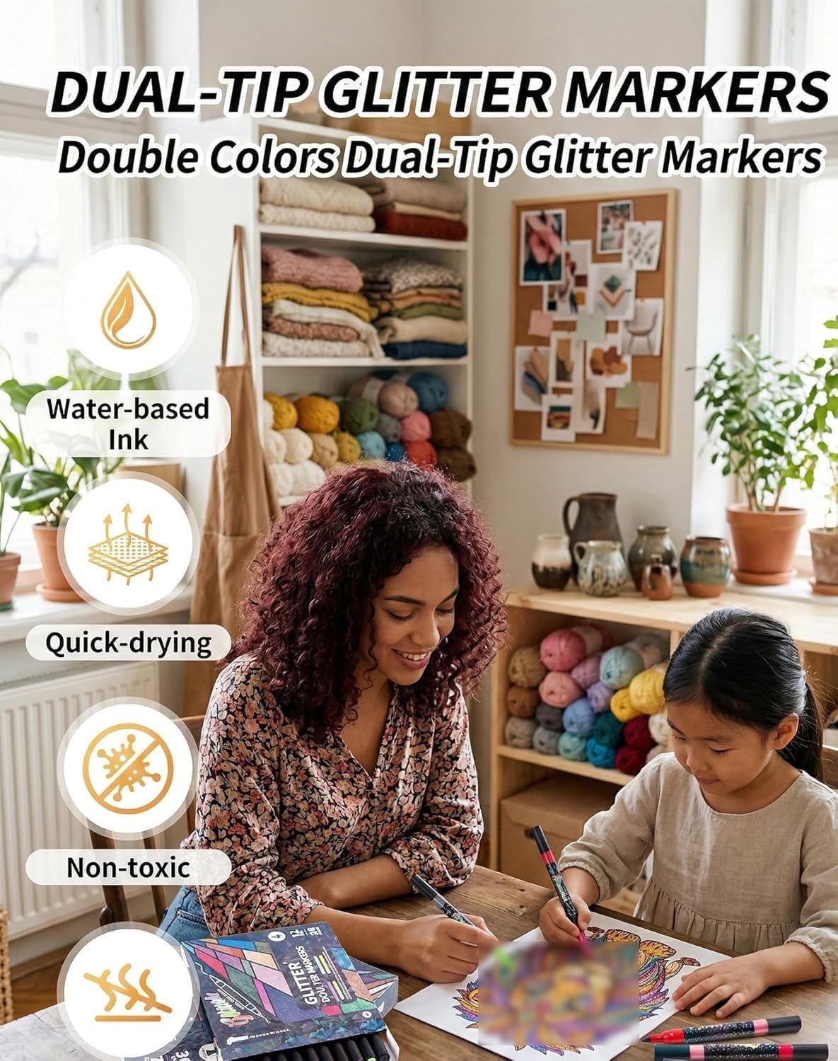Farbige Glitzereffekt-Pinselmarker, 24/48/72/96 Farben, Doppelspitze, Glitzerstifte, glitzernde Metallic-Lackstifte, zum Ausmalen, Scrapbooking, Karten, Bastelbedarf