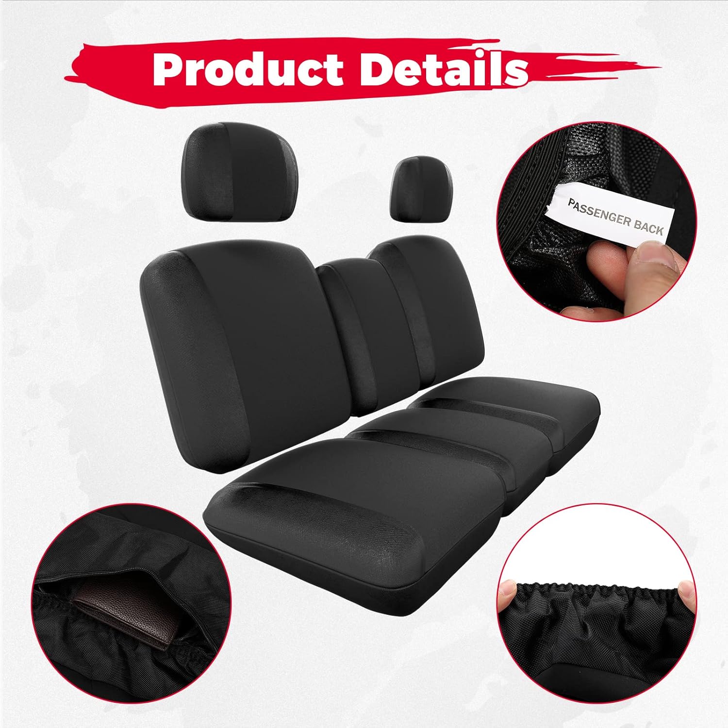KEMIMOTO UTV Seat Covers Black, Waterproof Repellent UTV Seat Cover Set w/Headrest Cover Compatible with Can Am Defender Front Two Doors Split Bench- Black