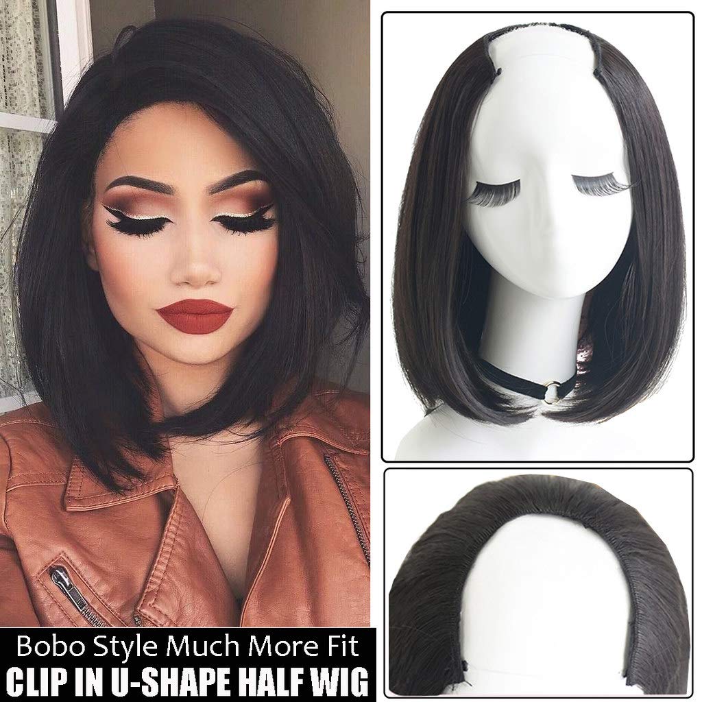 Buy Bobo Style Half Wig Clip in Straight UShape Part 3/4 Hairpiece One Piece Extension with 5