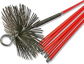 Kit de ramonage pro conduits non gainés | Hérisson acier plat | Ø 200 mm | 8,50 m 6 cannes | Ressort de départ | Embouts métal | Cheminées poêles chaudières gouttières canalisations | Kibros 4KIT20Ab