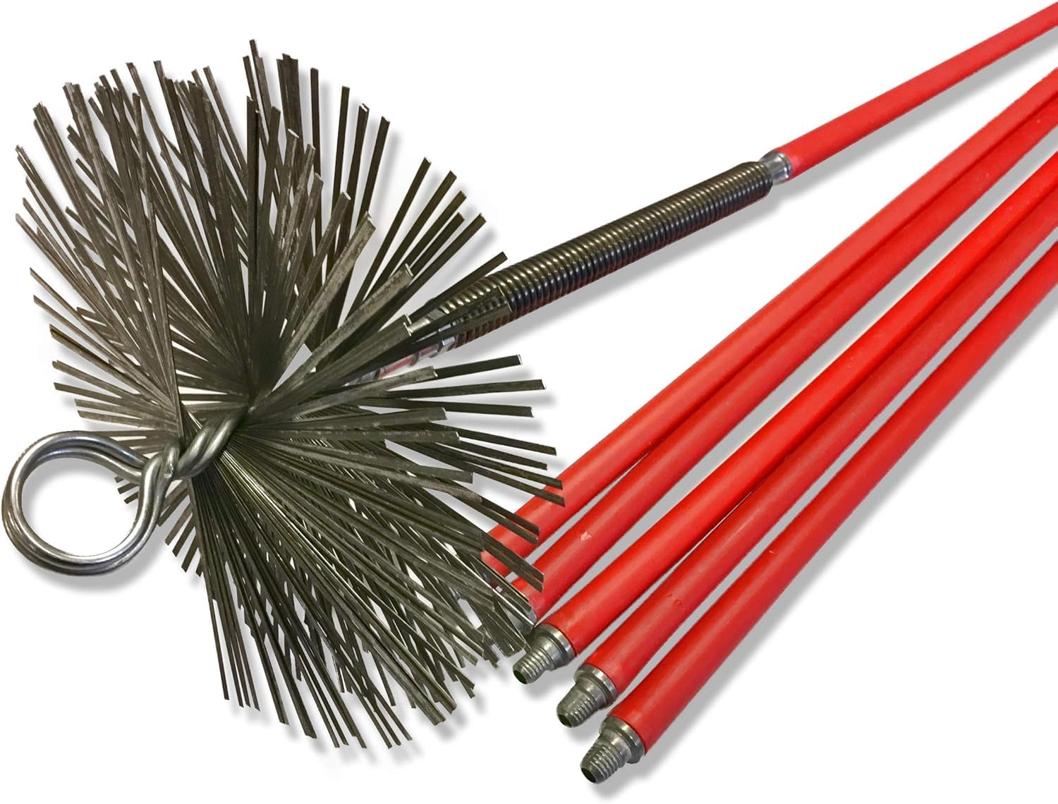 Kibros 4KIT20Ab Kit Profesional de Limpieza para Conductos No Revestidos Cepillo de Acero Plano Ø 200 mm 8,50 m con 6 Varillas Resorte de Inicio Chimeneas
