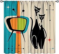 Vista 19 de JESTRONRY Cortinas de gato negro de mediados de siglo, color rosa, atómico, abstracto, vintage, bohemio, geométrico, estilo de los años 50, 60