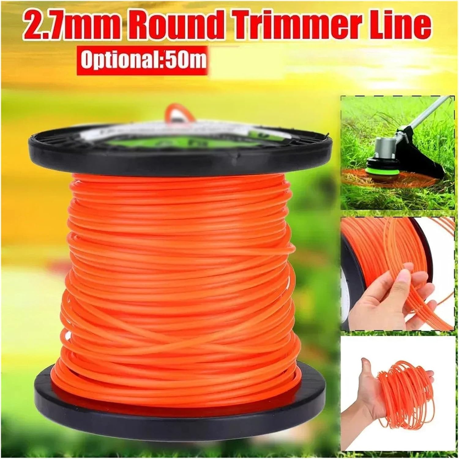 Lawn Mower Accessories 50m*2.7mm Grass Trimmer Line Nylon Spiral Brush Cutter Rope Summer & Lawn Mower Head Garden Power Tool Accessories Tool