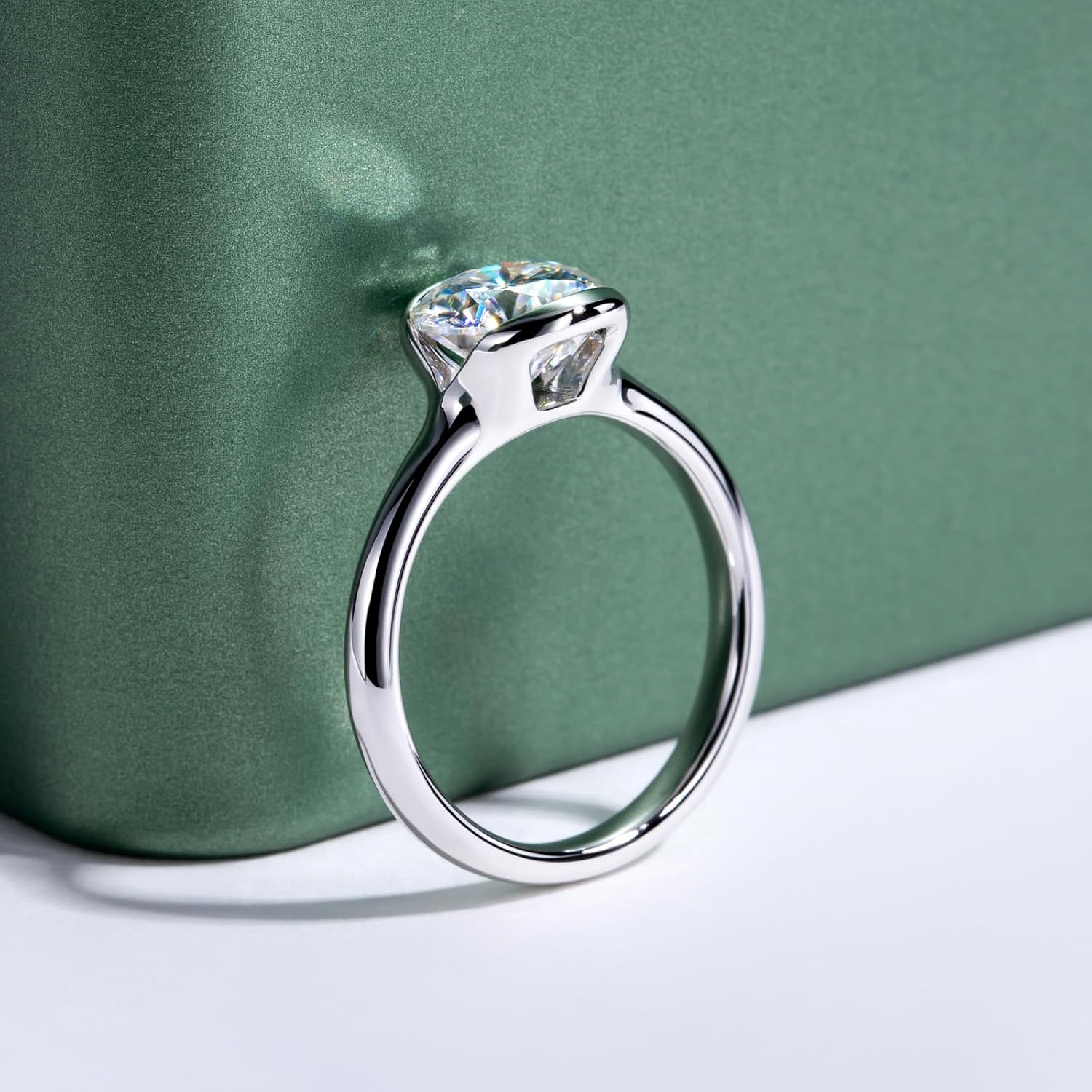 Moissanite Engagement Rings 3CT Half Bezel Setting 11mm*7mm Oval Cut Lab Created Diamond Marquise Cut Solitaire Promise Band Round Cut S925 Sterling Silver Wedding Rings for Women