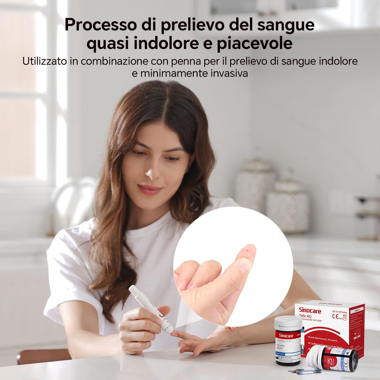 Sinocare Safe AQ Strisce per Glicemia, 50 Pezzi Senza Lancetta, Strisce Reattive Adattabili solo a Safe AQ Smart/AQ Voice/AQ Air Glucometro, [Lancetta non incluso][Glucometro non incluso] (50 Pezzi)