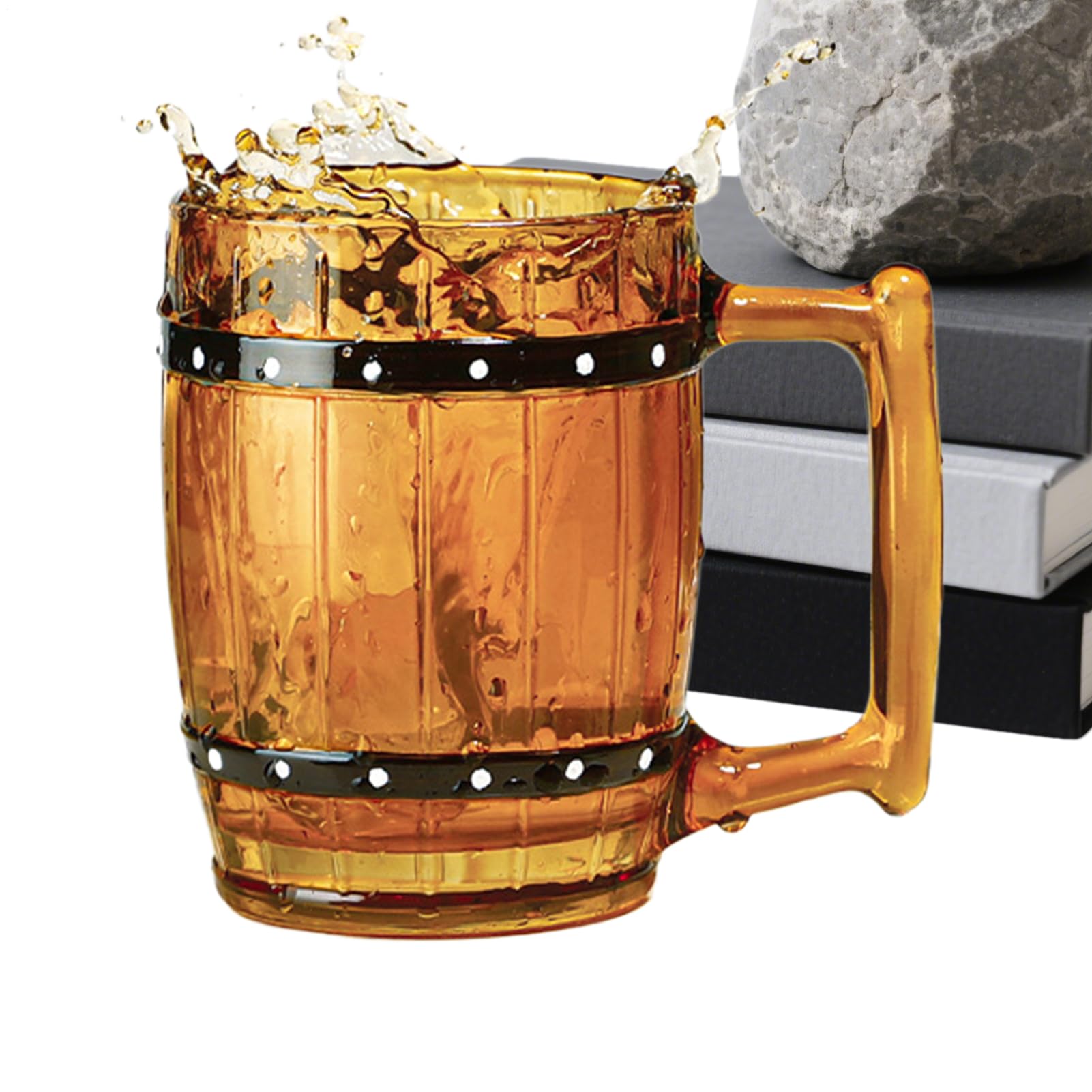 Forme de chope unique pour ce mug à bière en verre transparent avec poignée toutes saisons